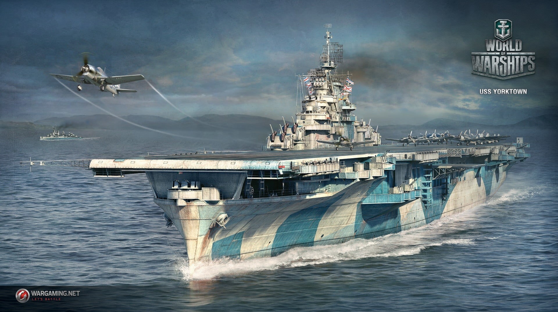 World of Warships , 1080P, wargaming, on the move, motion, sea, business, nautical vessel, no people, cloud - sky, Yorktown, video games, above, outdoors, HD Wallpaper