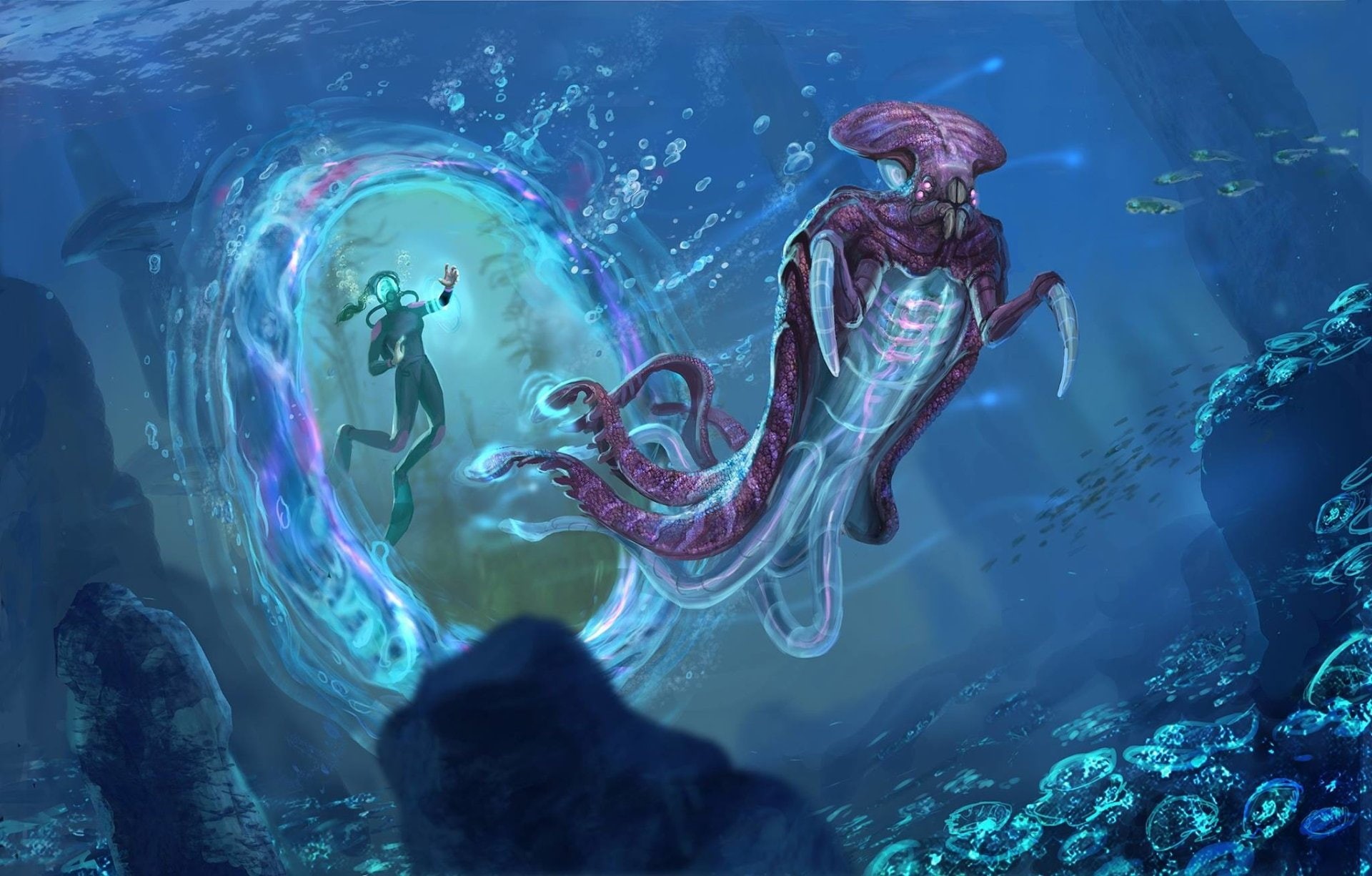animals in captivity, animal wildlife, Video Game, nature, marine, vertebrate, sea life, aquarium, water, fish, Creature, Subnautica, 1080P, underwater, HD Wallpaper