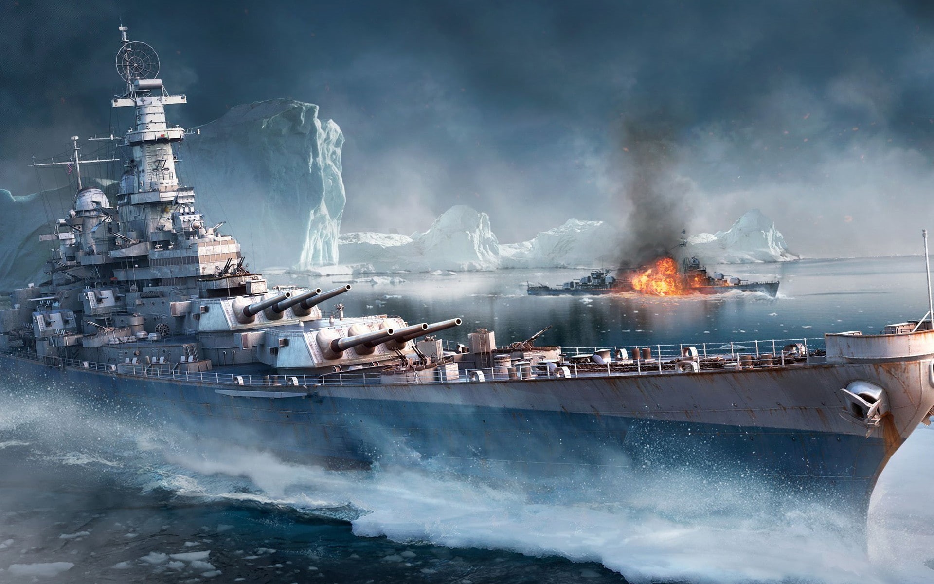 video games, World of Warships, iceberg, battleships, artwork, 1080P, HD Wallpaper