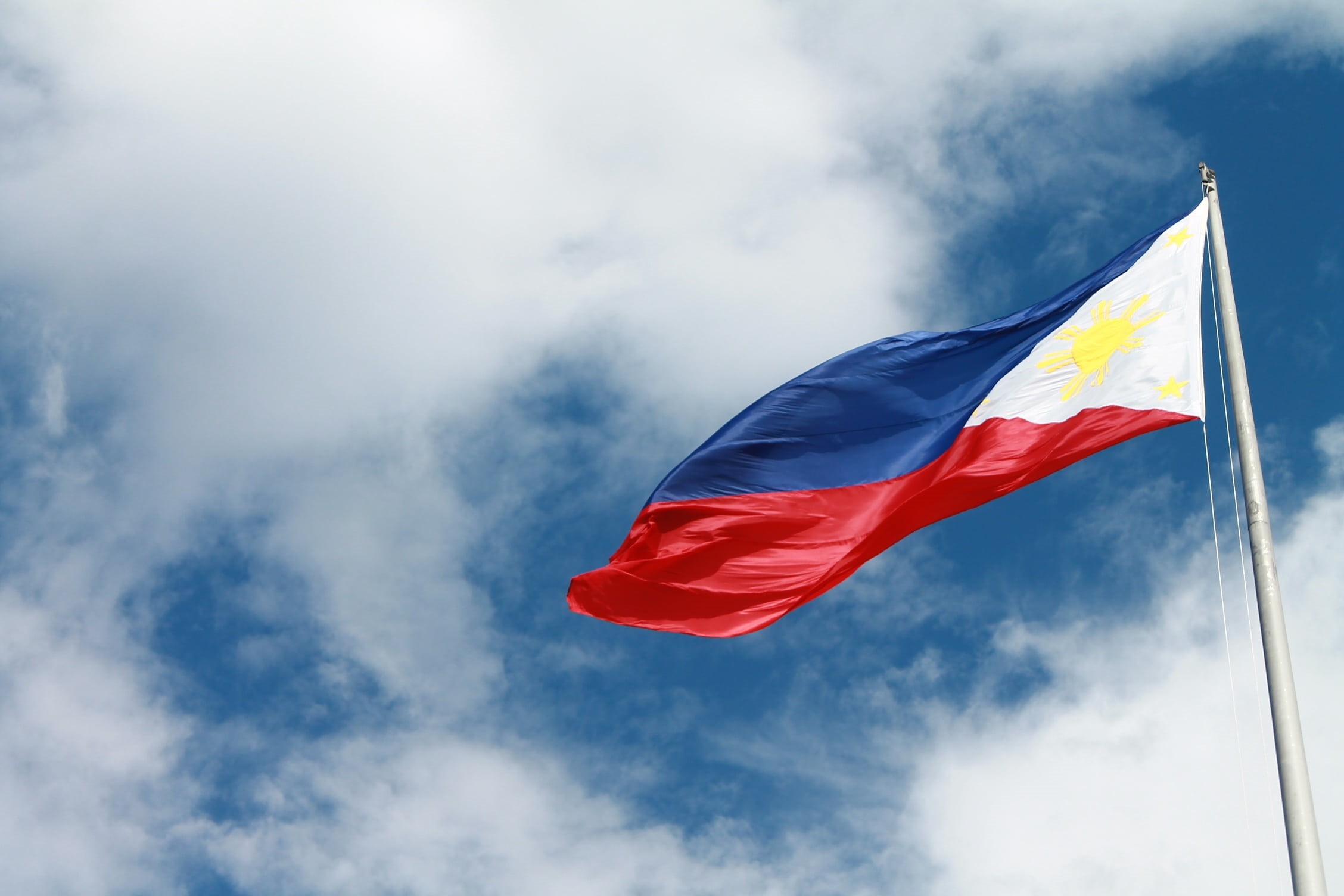 blue, philippines, shape, close, republic, symbol, patriot, red, filipino, no people, waving, emotion, 1080P, government, pole, daytime, national, country, HD Wallpaper