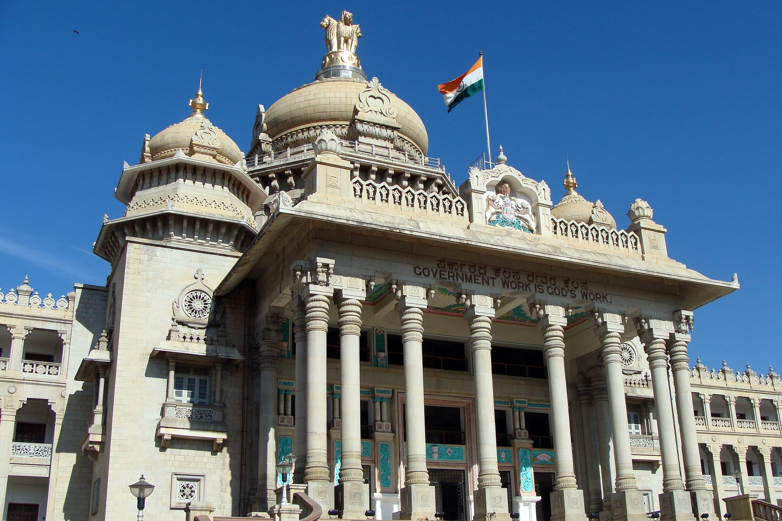 city, historical, sunlight, ornate, Bangalore, landmark, the past, 2K, travel destinations, Vidhana Soudha, architectural, architecture, tourism, vikasa soudha, HD Wallpaper