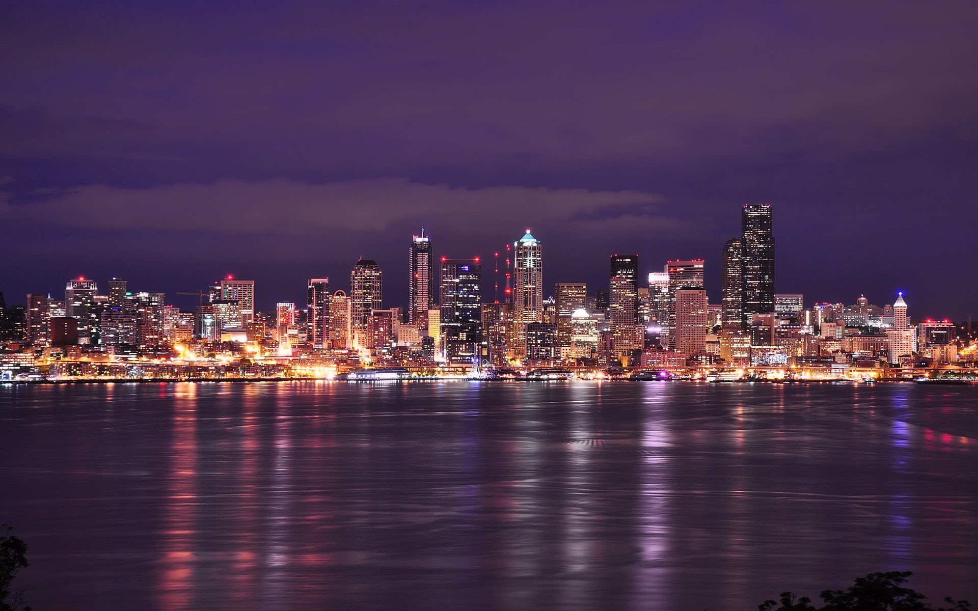City, Night, 1080P, Lights, Seattle, USA, River, Buildings, Washington, HD Wallpaper
