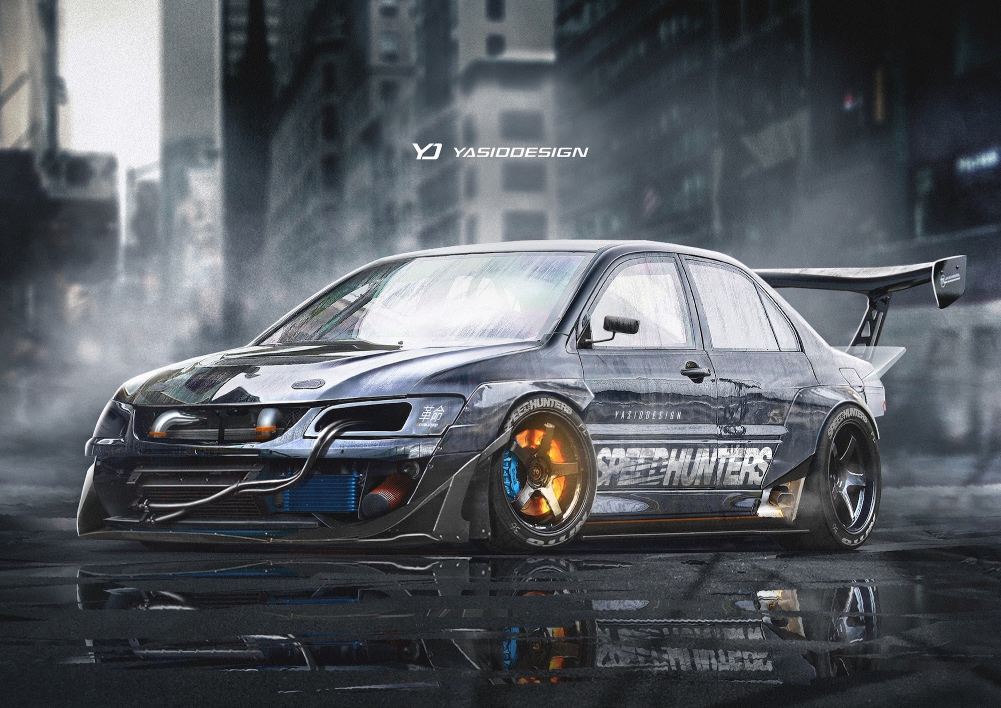 vehicle, Speedhunters, Mitsubishi Lancer Evo IX, artwork, tuning, car, 1080P, YASIDDESIGN, Mitsubishi, render, HD Wallpaper