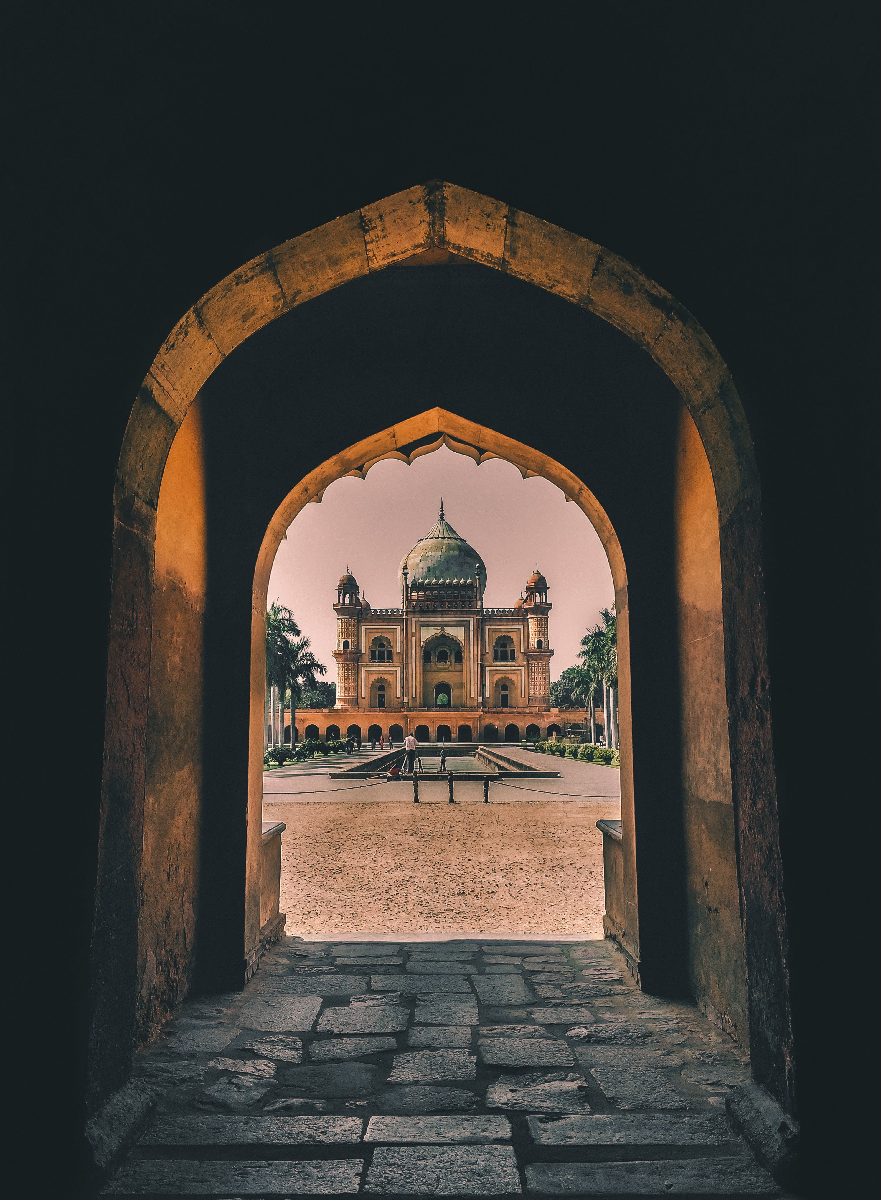 mosque, no people, gateway, ancient, india, direction, concrete, doorway, sky, new delhi, outdoors, nature, the way forward, gate, tunnel, entry, day, castle, Phone HD Wallpaper