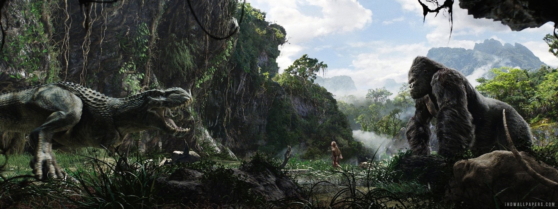 no people, rock, forest, land, Movie, King Kong (2005), tree, solid, plant, mouth open, 1080P, mountain, scenics - nature, animal, beauty in nature, animal themes, HD Wallpaper