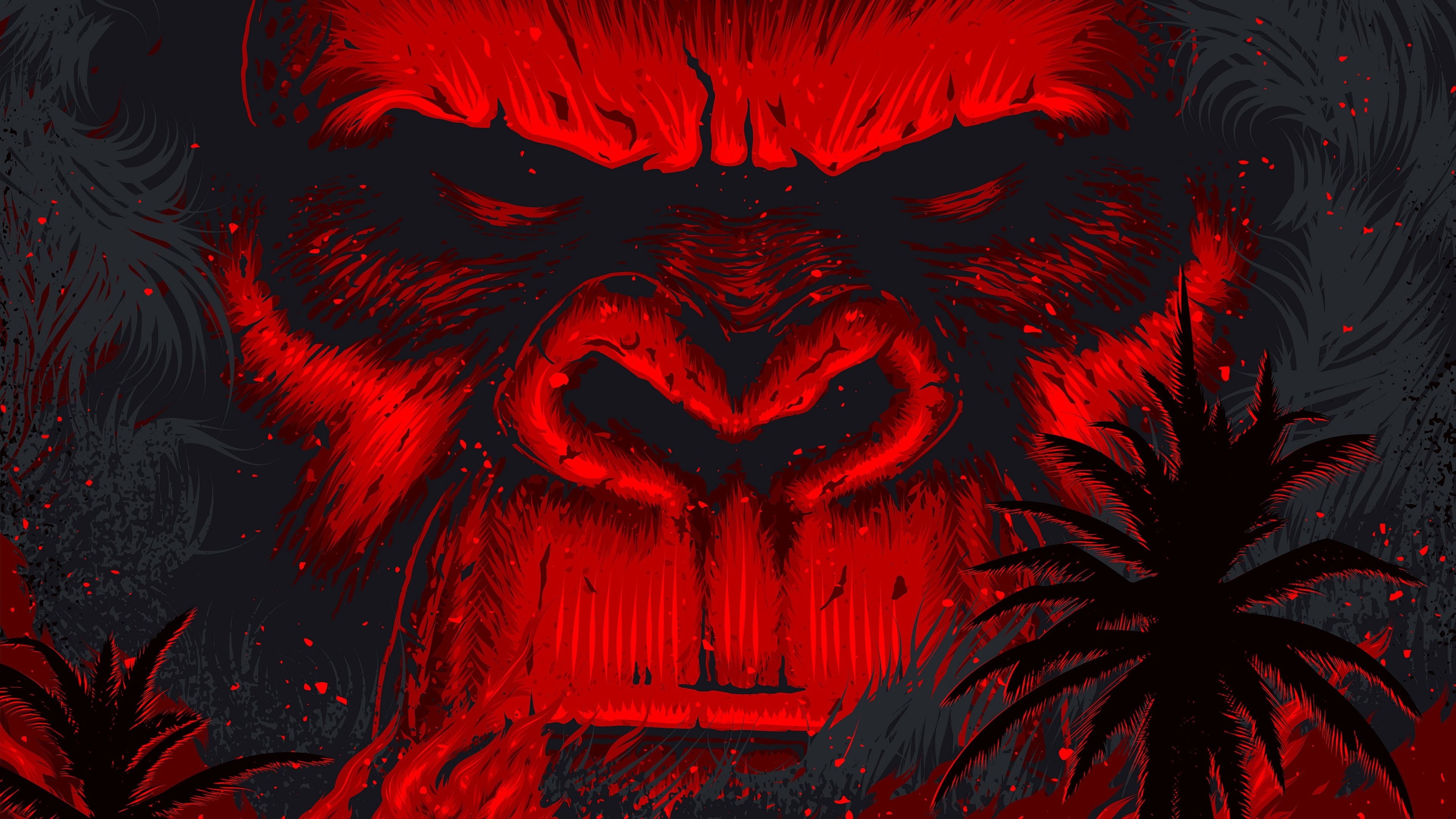 kong skull island 4k new desktop hd, art and craft, creativity, craft, animal, digital composite, red, indoors, vibrant color, studio shot, paint, HD Wallpaper