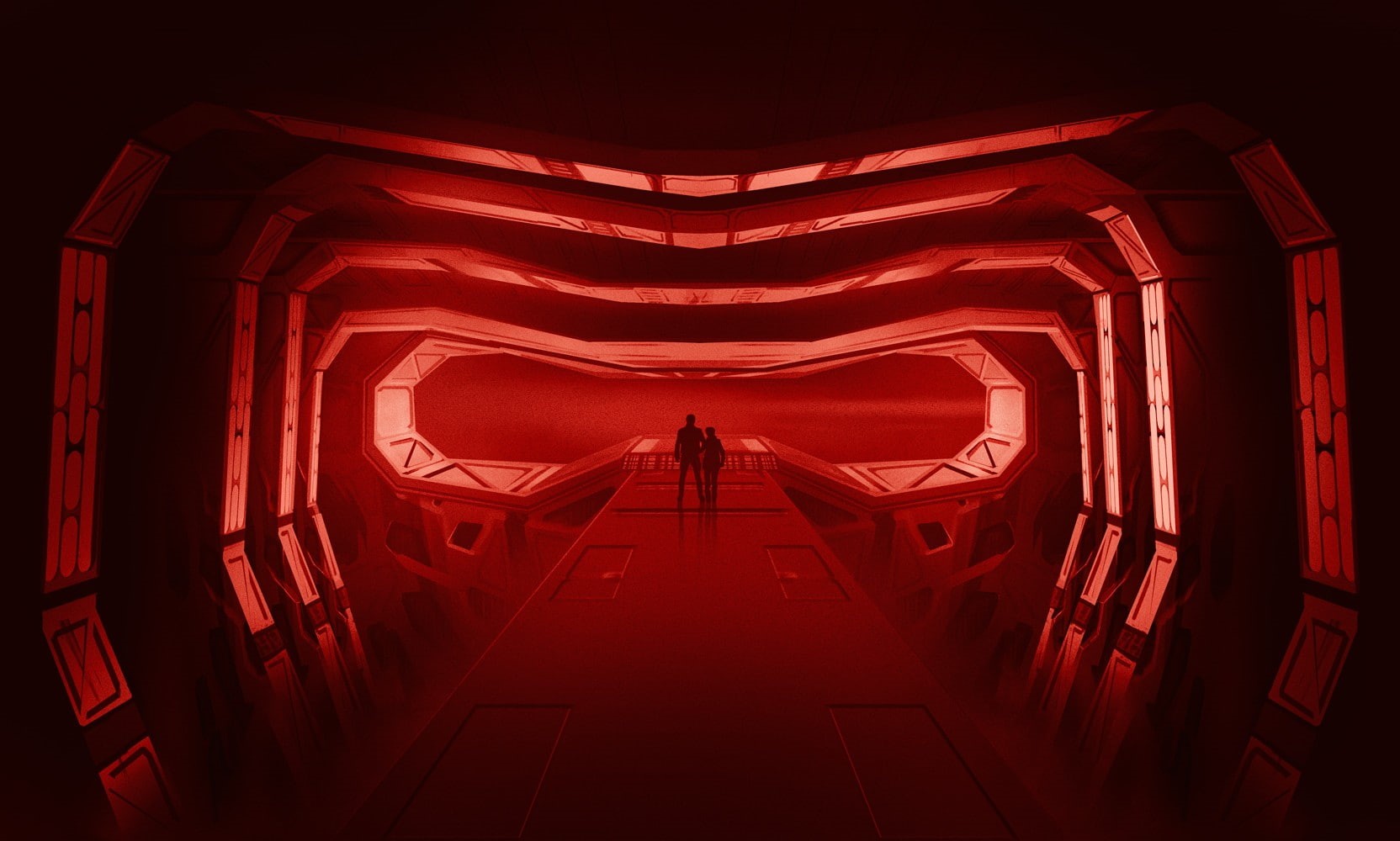 Star Wars, symmetry, 720P, entrance, door, illuminated, red, Kylo Ren, silhouette, beauty in nature, nature, stage, built structure, creativity, no people, HD Wallpaper