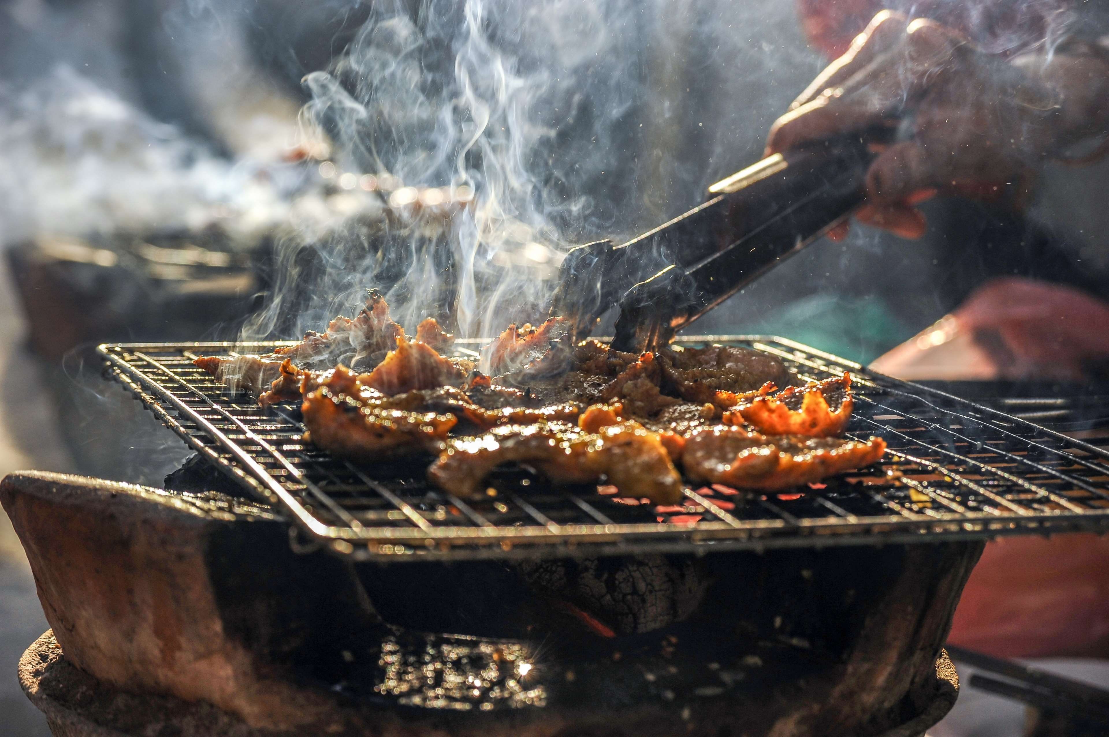coal, pork, food and drink, focus on foreground, food, day, cooking, smoke, burning, smoke - physical structure, grilled, heat - temperature, fire, meat, HD Wallpaper