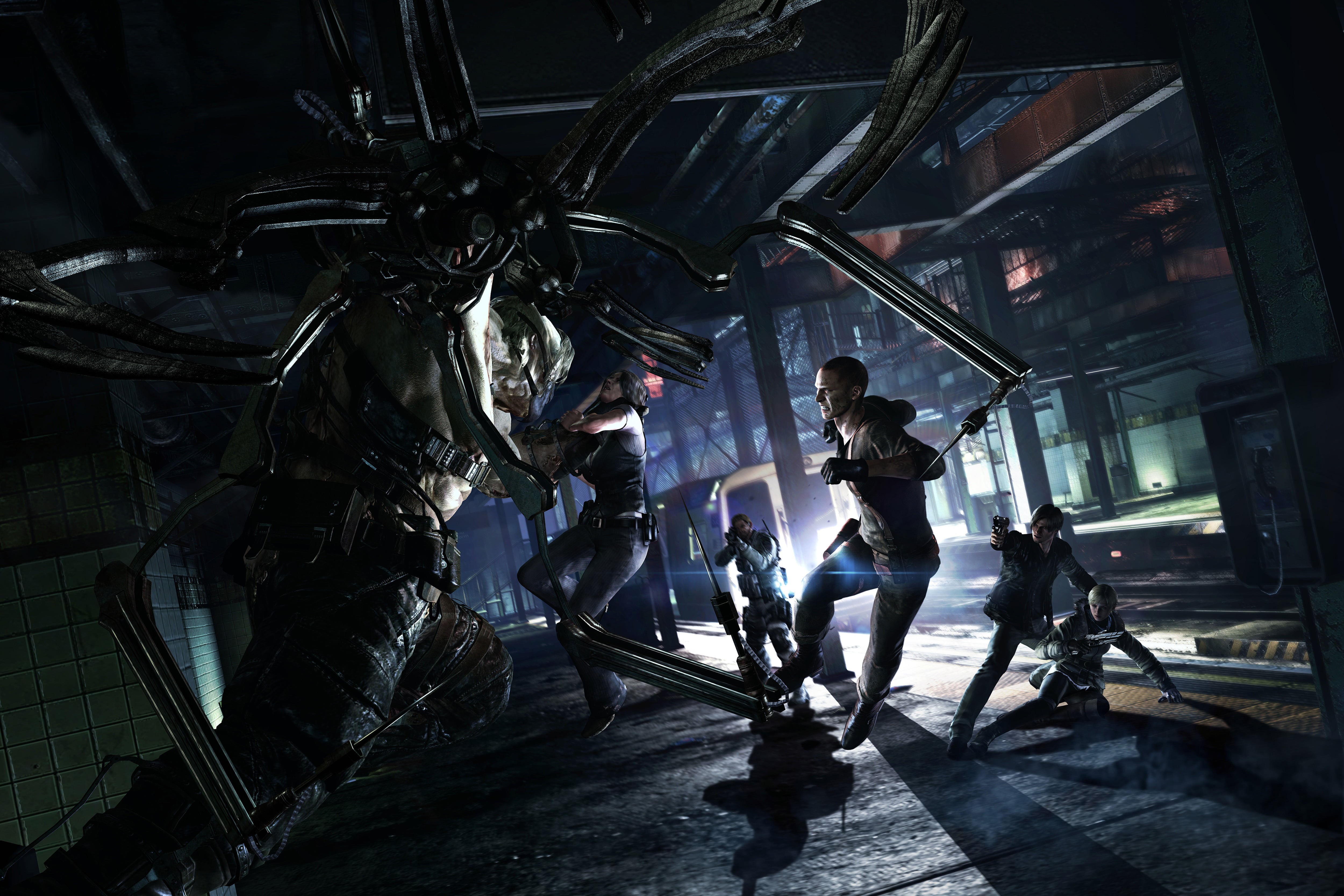 weapons, adult, two people, transportation, Leon Scott Kennedy, monster, men, built Structure, Sherry Birkin, night, boss, architecture, side view, coworker, HD Wallpaper