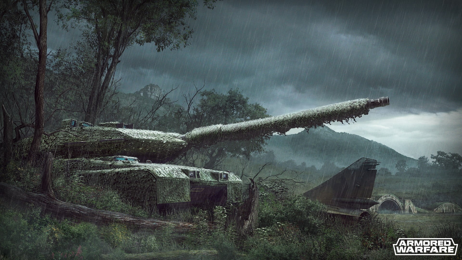 nature, outdoors, tank, building exterior, fog, video games, no people, cloud - sky, day, tree, water, rain, Armored Warfare, architecture, built structure, HD Wallpaper