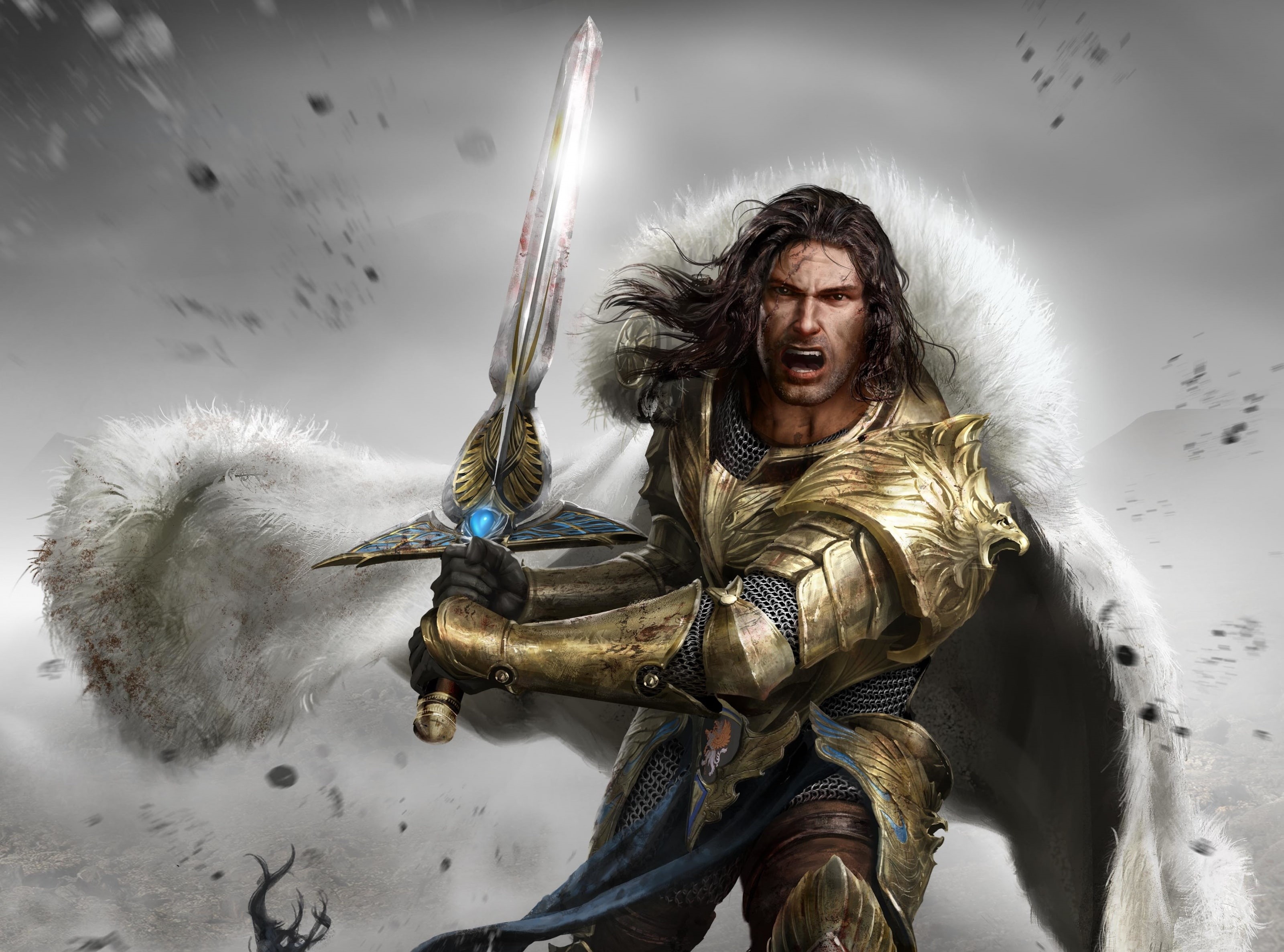 Games, cloud - sky, aggression, one person, beard, videogame, waist up, Strategy, Heroes, nature, three quarter length, weapon, ivan, HolyGriffinEmpire, HD Wallpaper