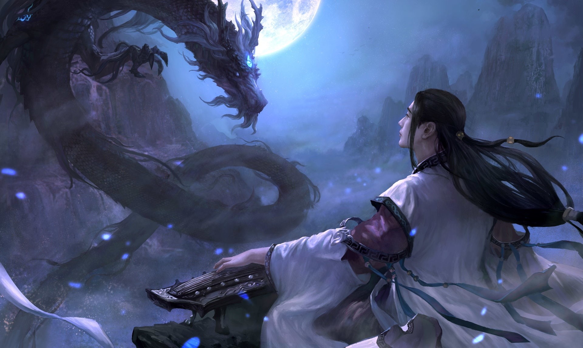 dragon, Moky lin, the game, 1080P, fantasy, magic, art, location, bard, 2D ConceptArt, HD Wallpaper