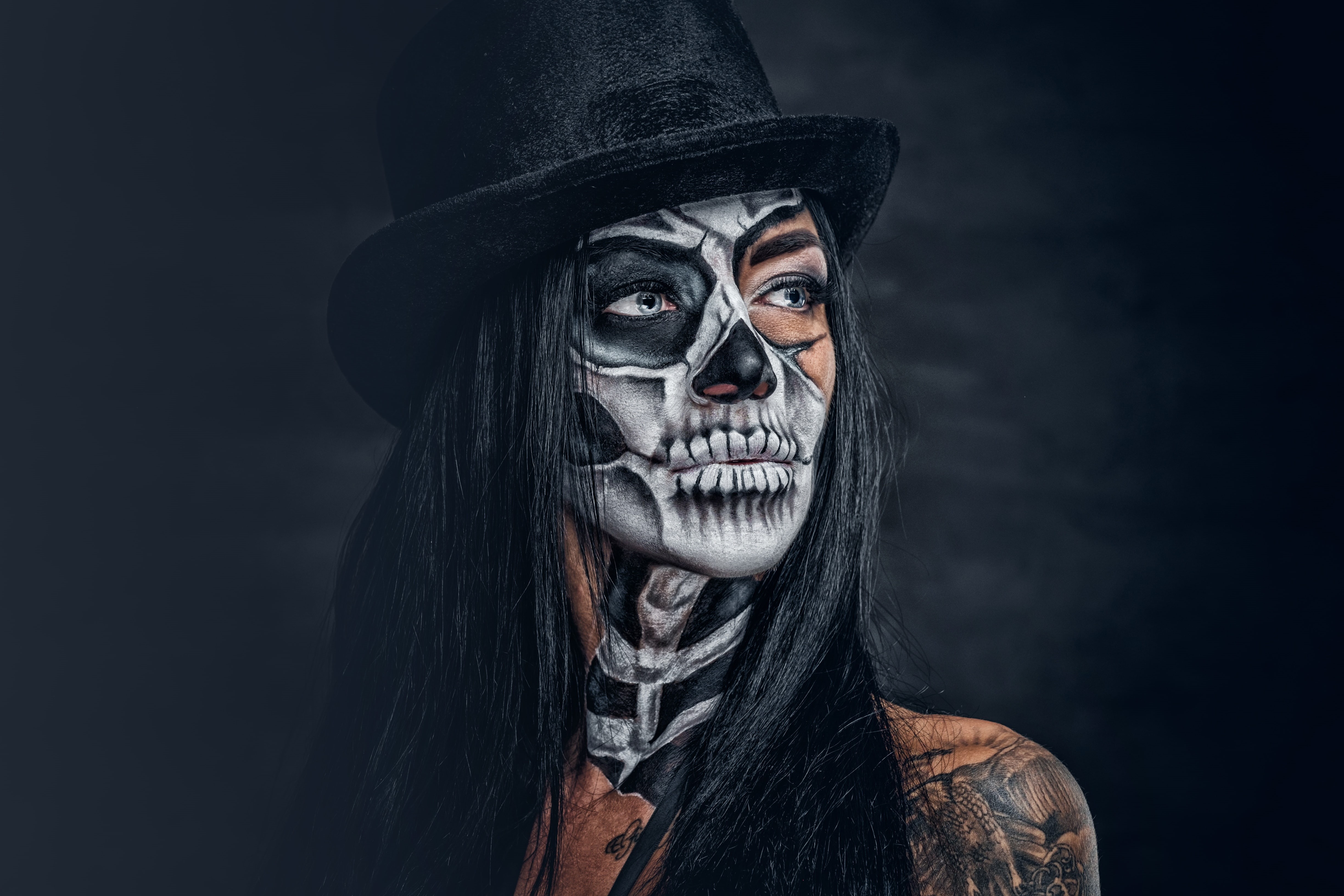 4K, sake, female, makeup, day of the dead, HD Wallpaper