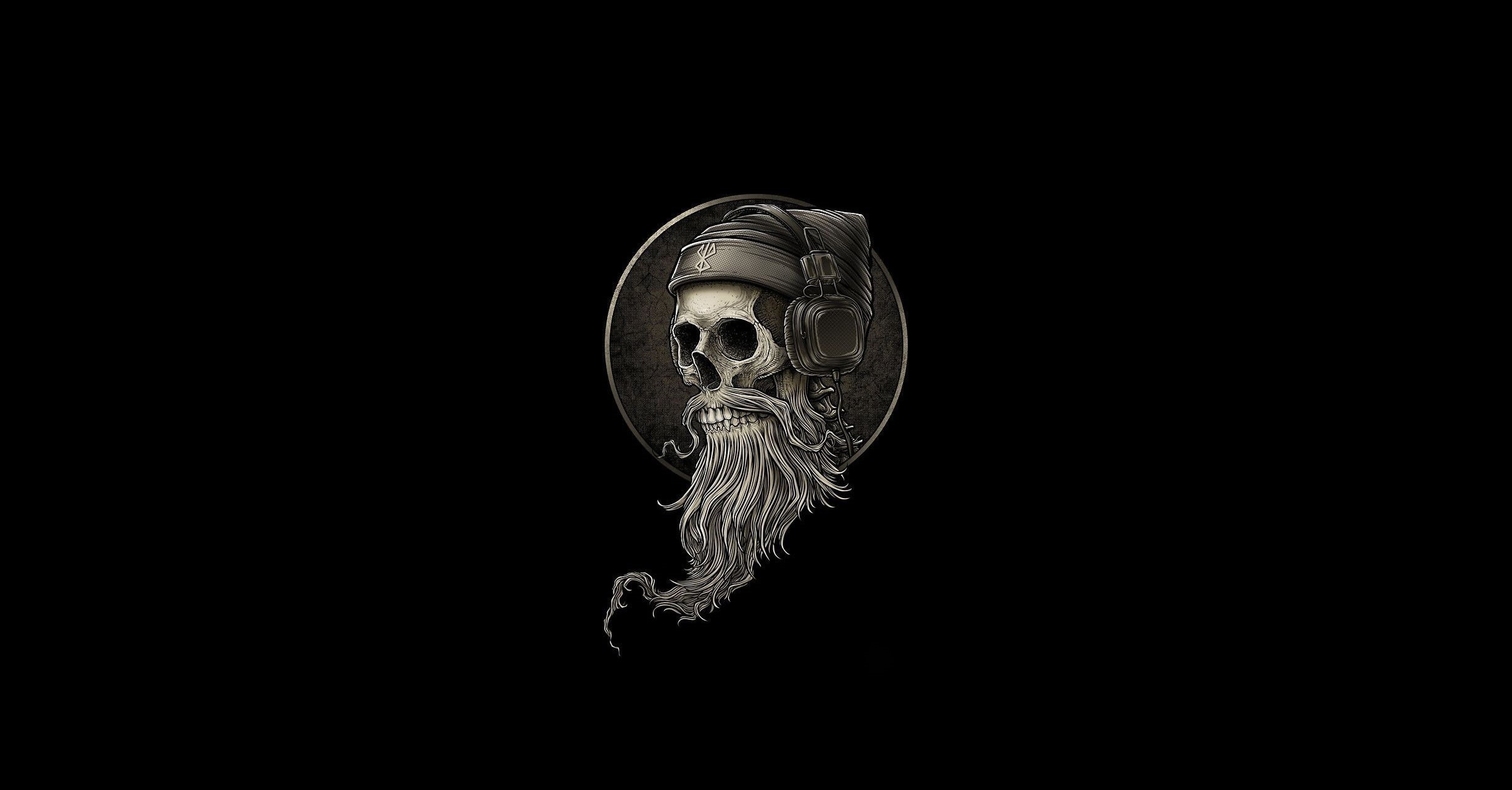Fantasy, by Winya, Winya, Art, Background, Skull, Minimalism, Headphones, 1080P, Sake, Skeleton, Beard, Style, Fiction, HD Wallpaper