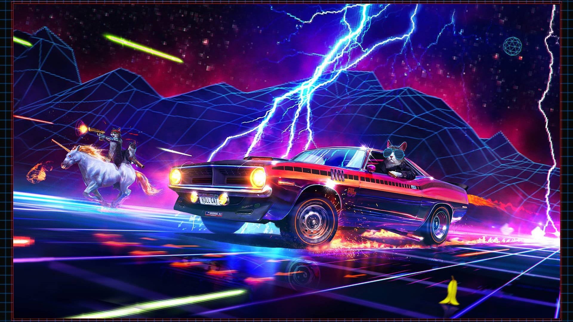 mode of transportation, long exposure, car, retro games, power in nature, cat, unicorn, multi colored, purple, Plymouth Hemi Cuda, no people, HD Wallpaper