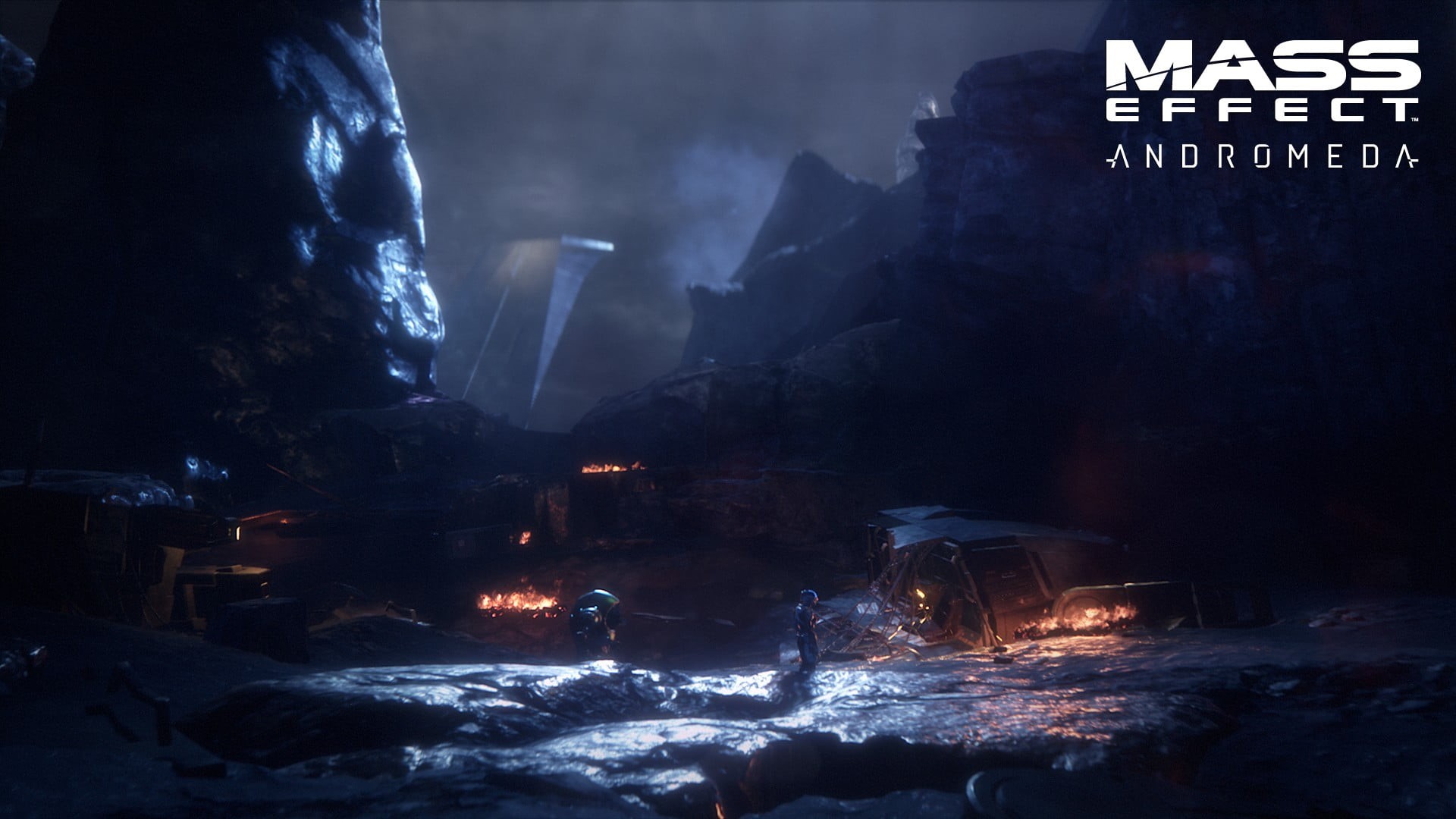 fire, nature, flame, andromeda, video games, heat - temperature, architecture, mass, illuminated, built structure, no people, digital, mountain, snow, building, HD Wallpaper