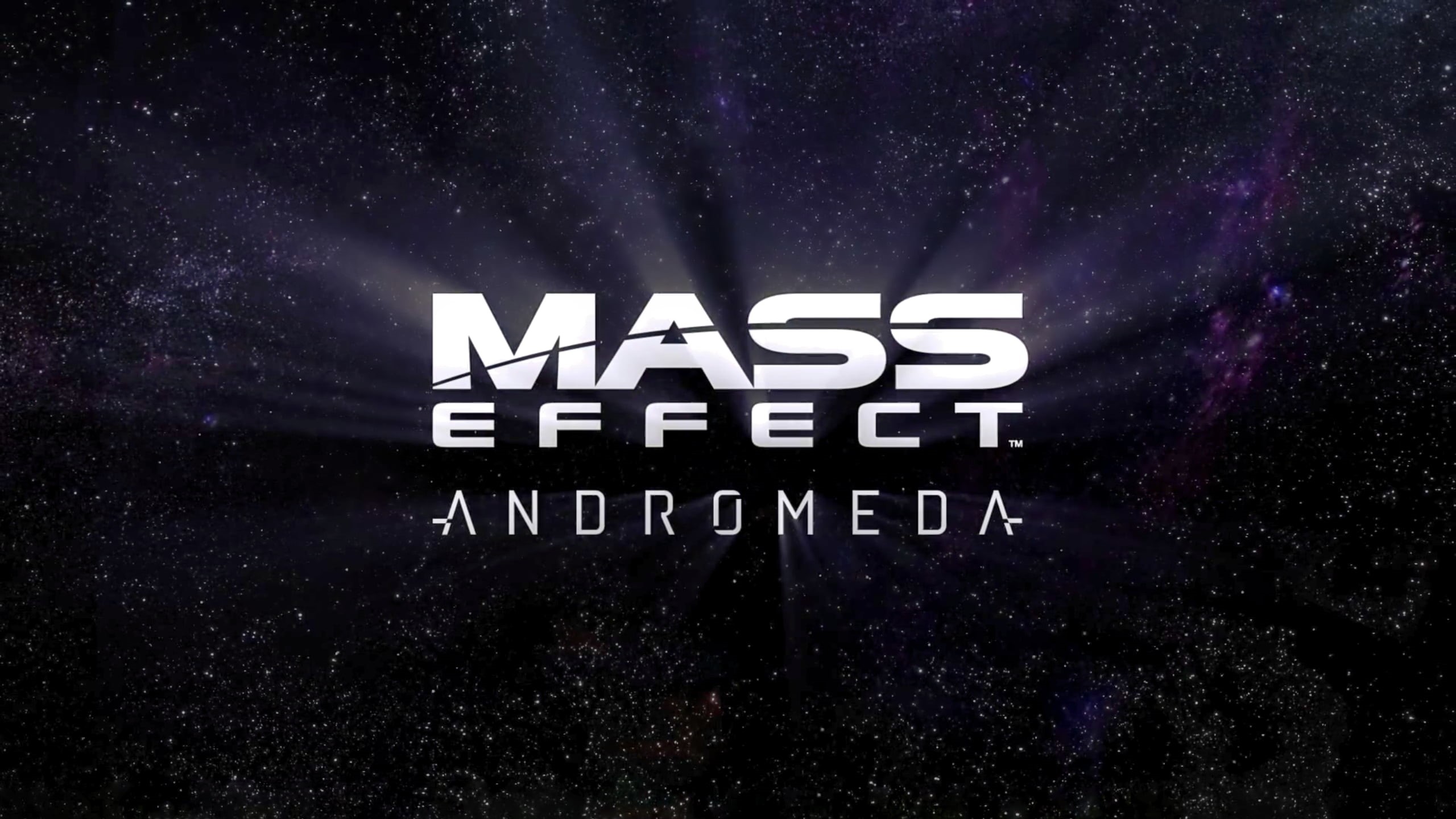 Mass Effect: Andromeda, space, western script, 2K, andromeda, message, mass, arts culture and entertainment, black background, night, purple, illuminated, HD Wallpaper