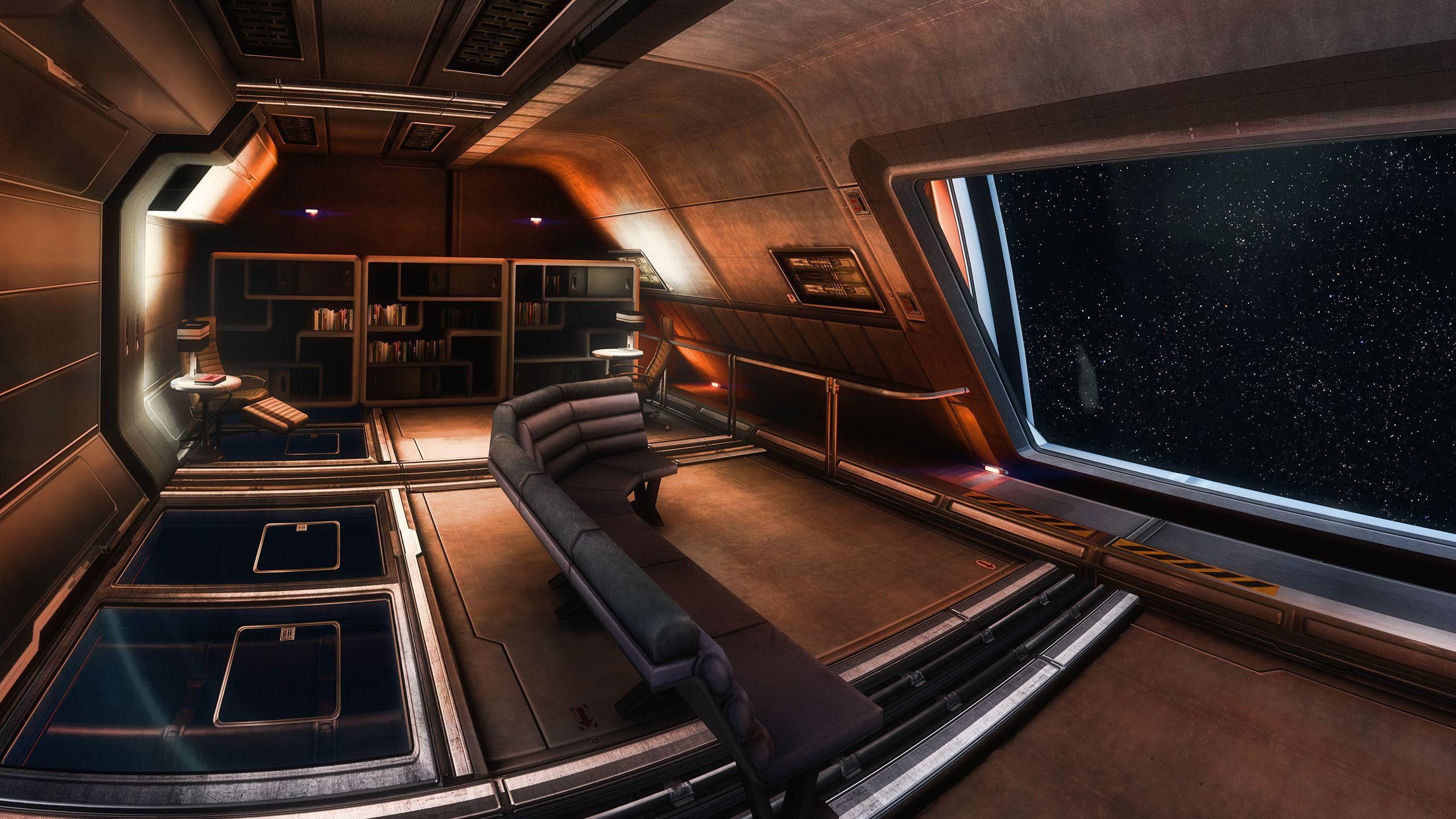 games, 2K, 2560x1440, interior, ship, normandy, space, effect, mass, mass effect, HD Wallpaper