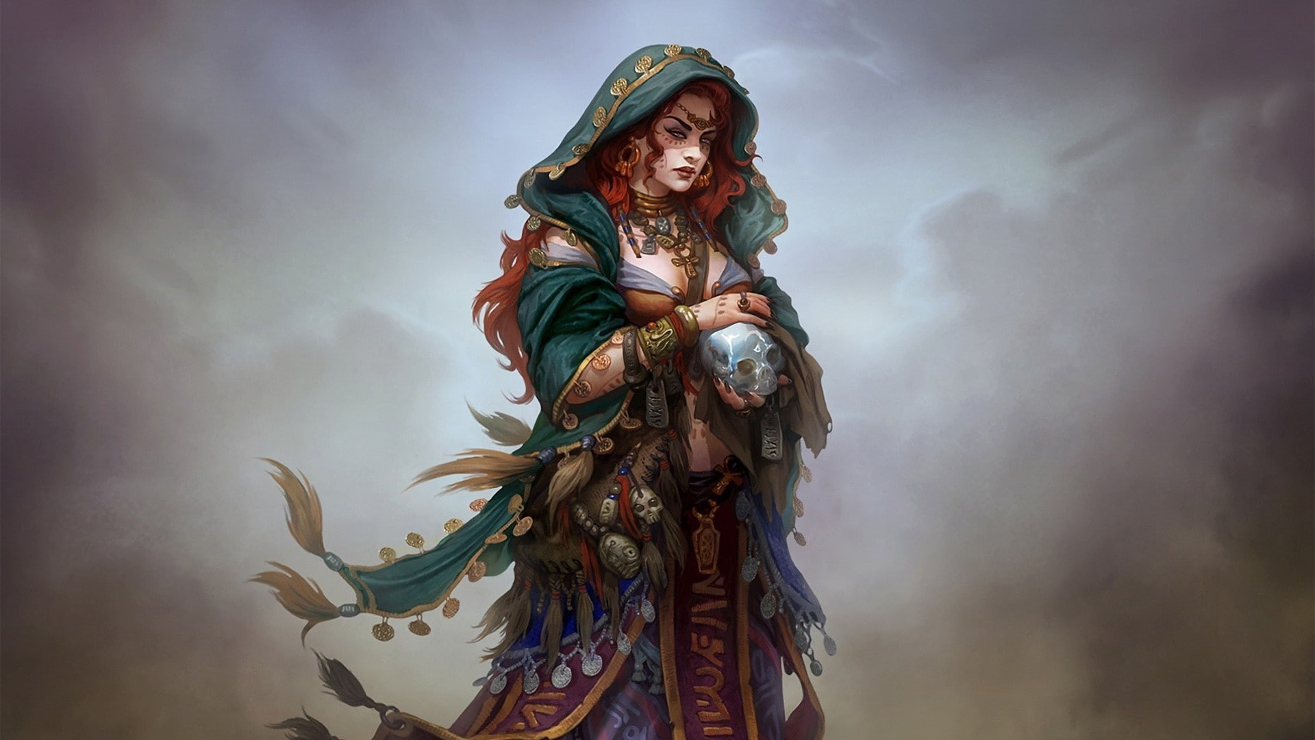 1080P, girl, px, 1920x1080 px, nature, fantasy, fantasy art, women, skull, rivers, hd, art, x, fantasy girl, HD Wallpaper