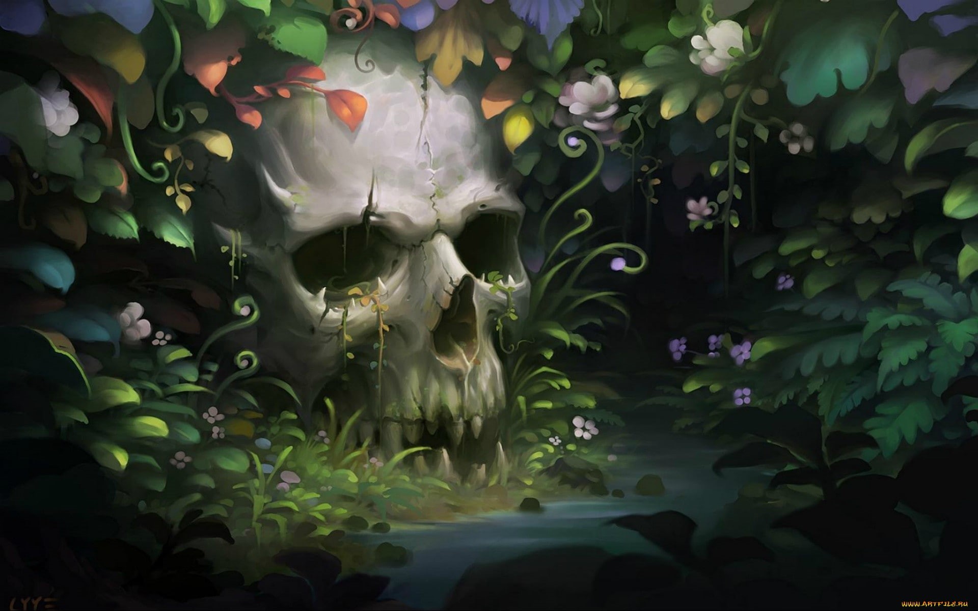 x, px, fantasy art, nature, hd, art, skull, fantasy, 1080P, 1920x1200 px, artwork, plants, deserts, HD Wallpaper