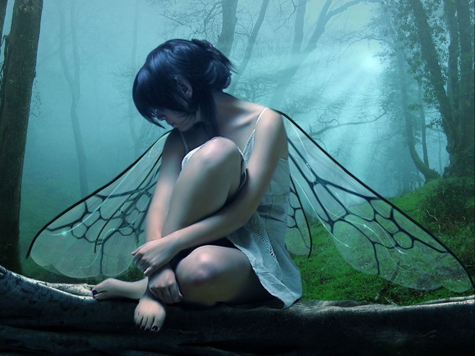 px, Trees, anime, art, 720P, Landscapes, x, evangelion, 1618x1213 px, fantasy, women, digital, mood, CG, fairy, wings, forest, hd, gothic, HD Wallpaper