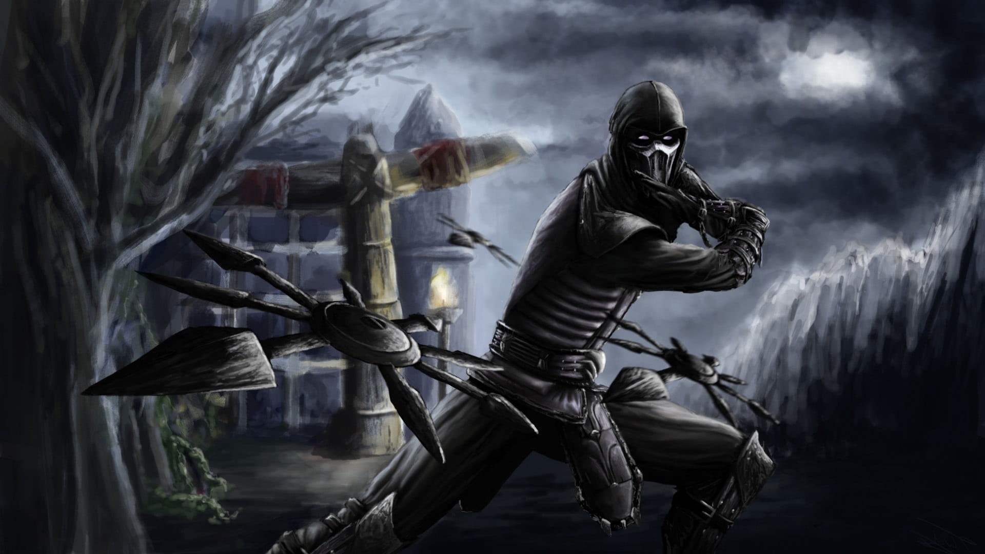 warning sign, digital art, motion, nature, man, weapon, plant, holding, human representation, male likeness, fantasy, 1080P, ninjas, outdoors, video games, HD Wallpaper