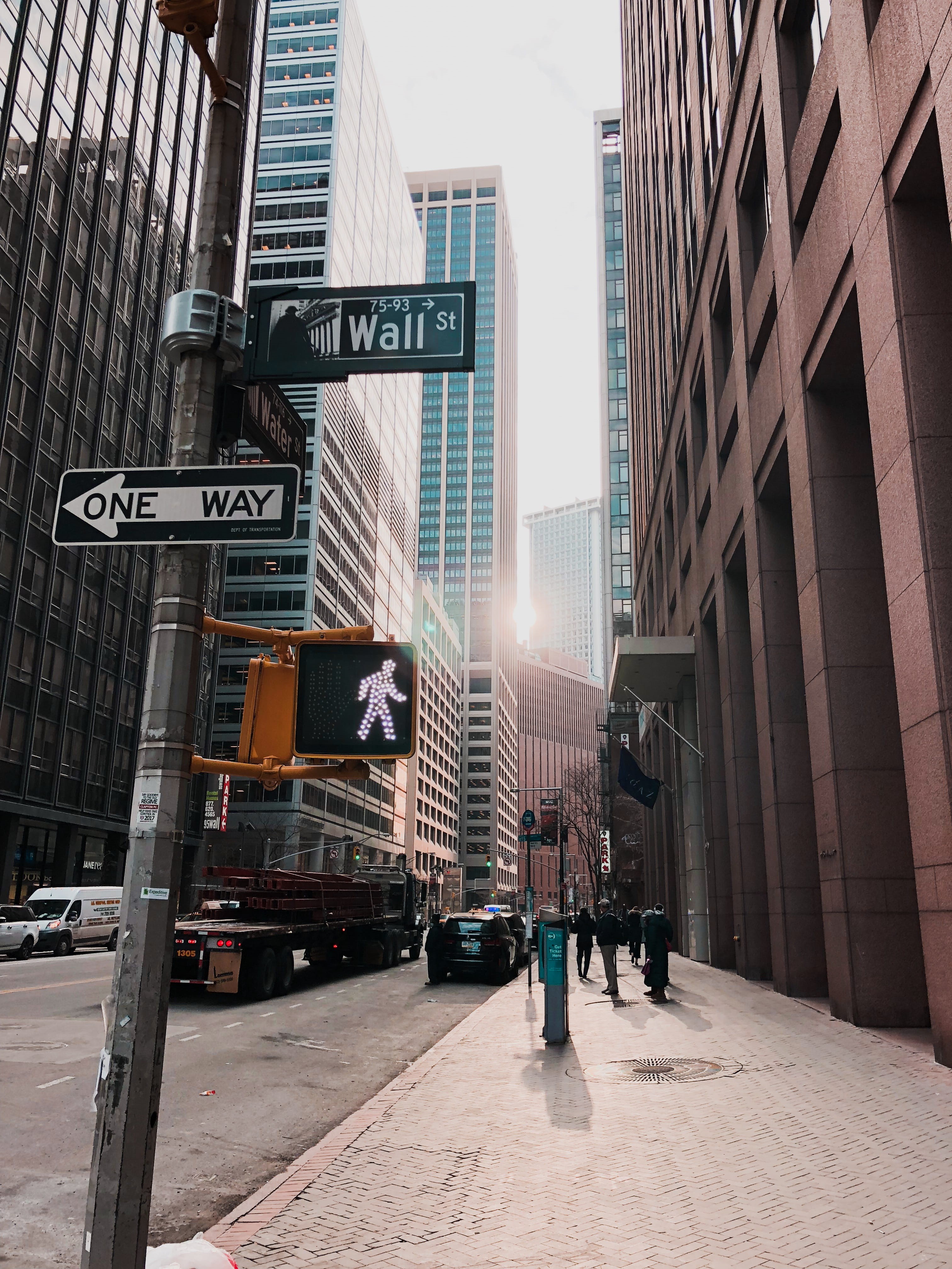 street, city life, western script, sky, skyscraper, nature, road, office building exterior, nyc, streetay, built structure, city, goldenhour, life, guidance, Phone HD Wallpaper