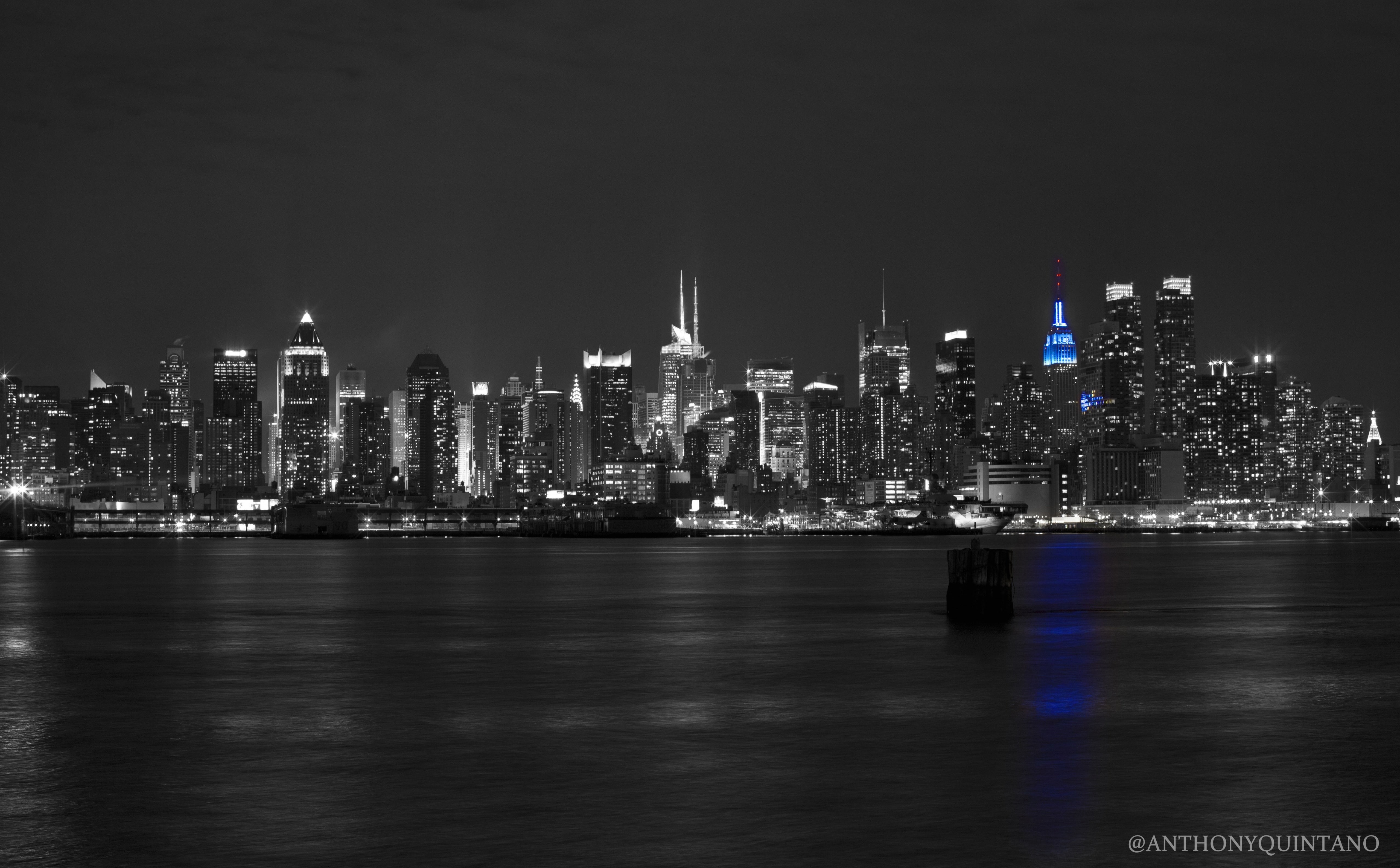 reflection, Buildings, grayscale, skyline, Urban, water, urban skyline, newjersey, office building exterior, superbowl, built structure, newyorkcity, no people, HD Wallpaper