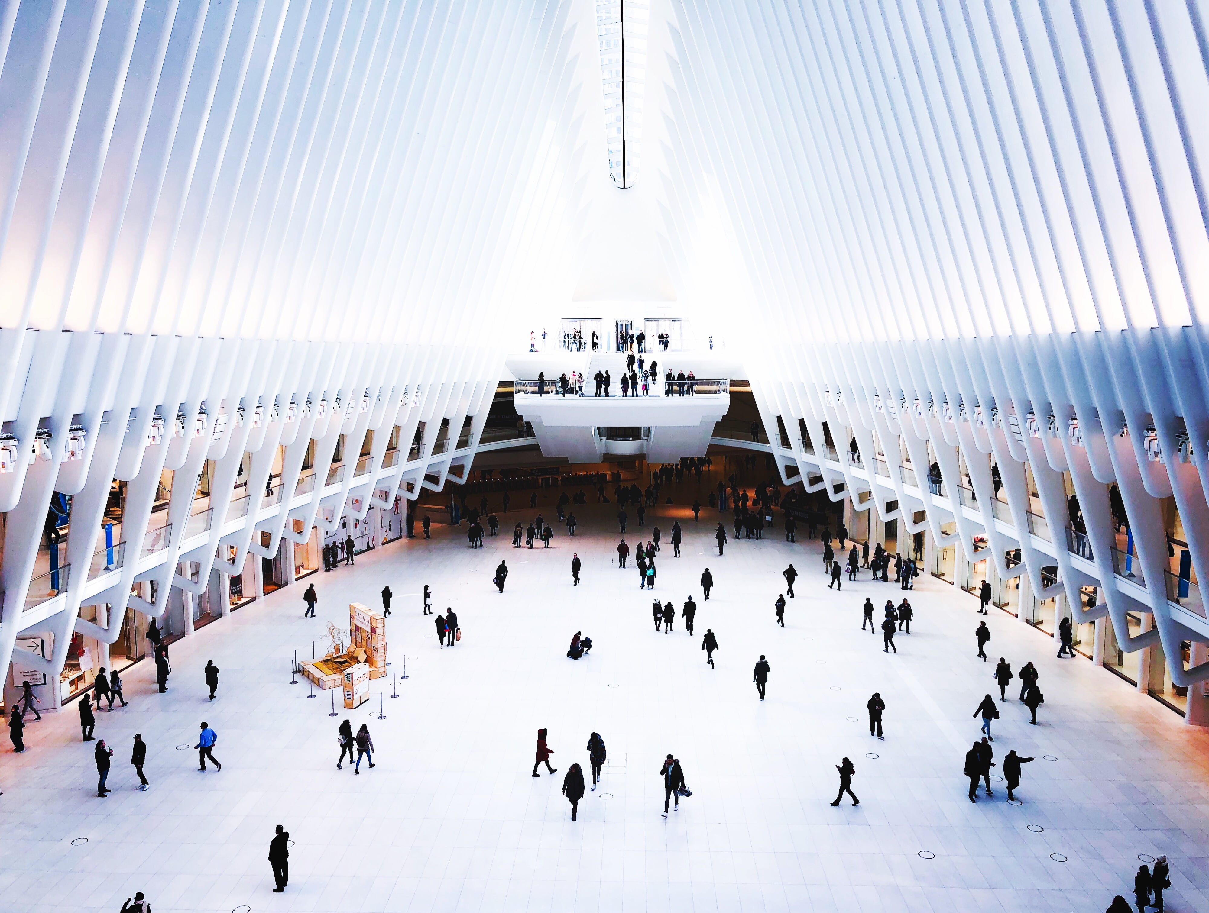 station, winter, built structure, nyc, city, group of people, white, oculu, building exterior, real people, modern design, commute, ice, black, architecture, HD Wallpaper