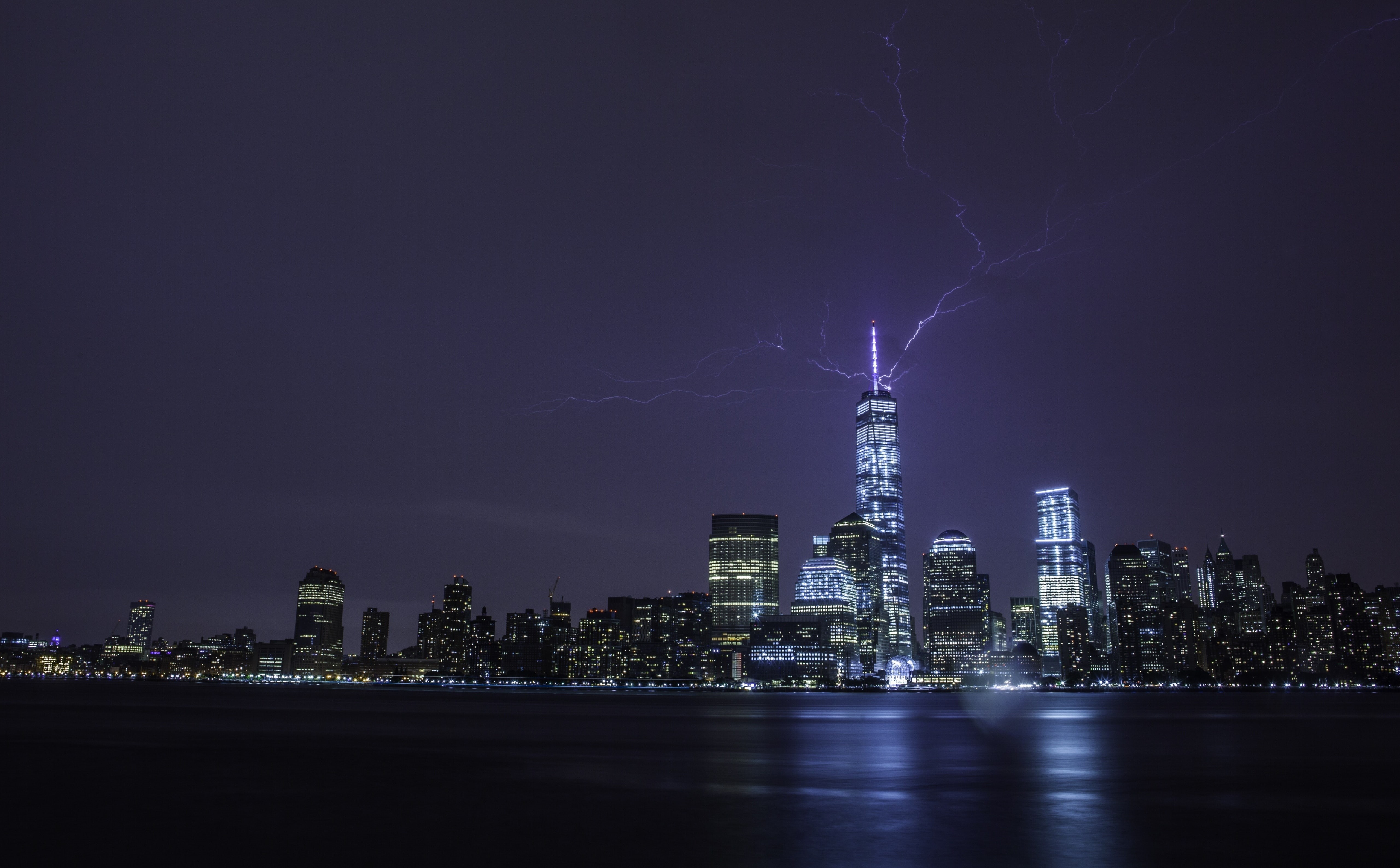 lot, nature, trade, newyork, illuminated, strikes, newyorkcity, Storm, worldtradecenter, financial district, Skyline, building exterior, tall - high, sky, HD Wallpaper