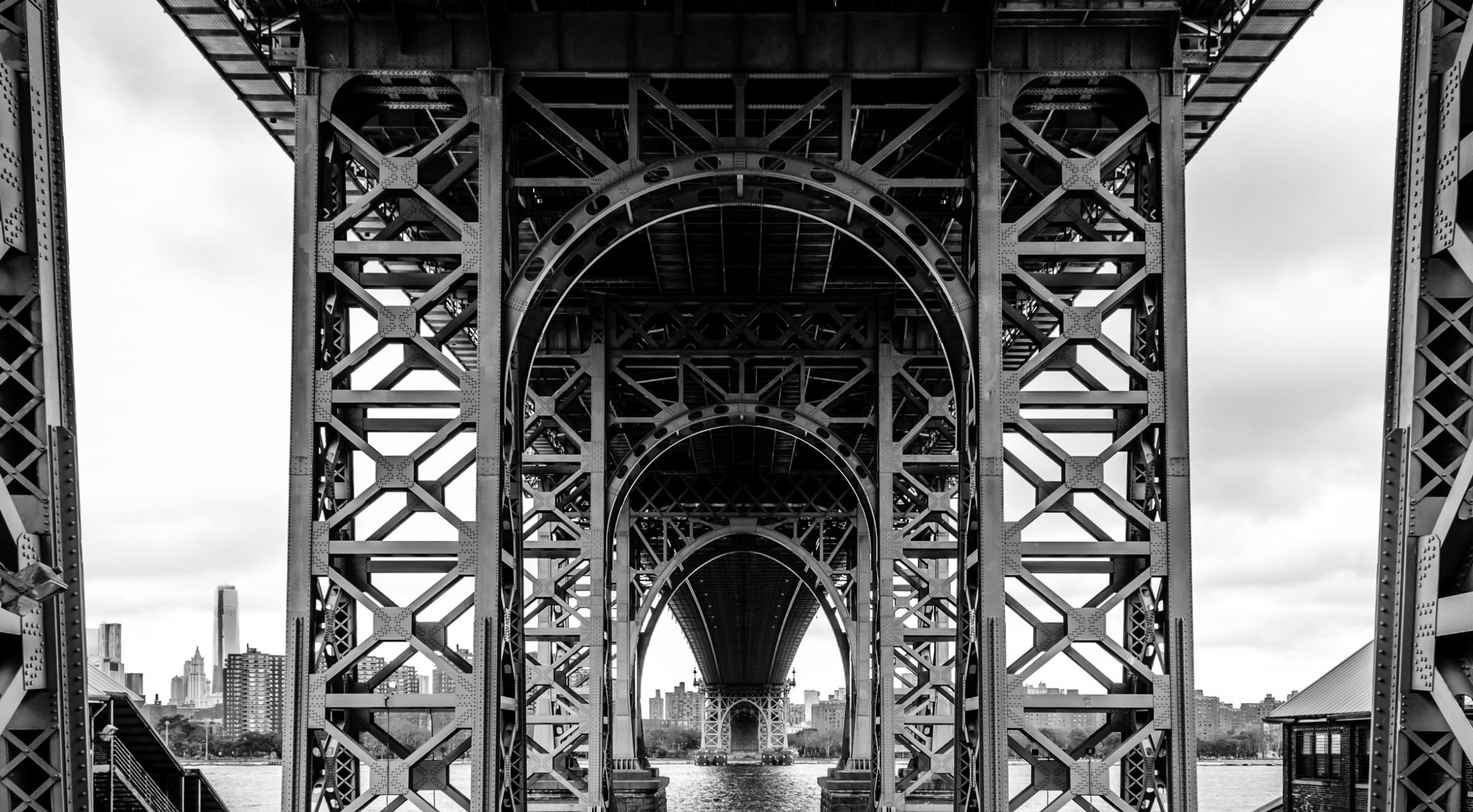 blackandwhite, cloud - sky, low angle view, Brooklyn, built structure, travel, tower, Williamsburg, arch, black, southside, white, sky, history, metal, HD Wallpaper