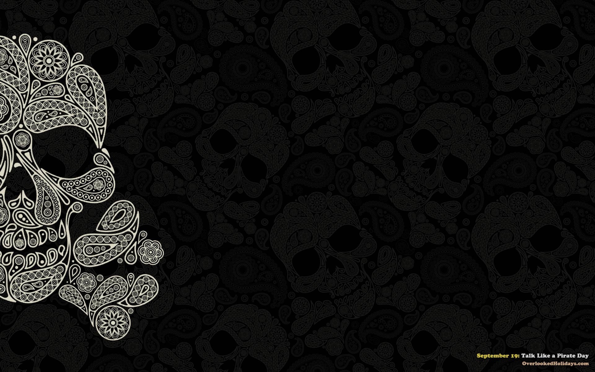 floral pattern, backgrounds, built structure, 1080P, Pirate Flag, area, art and craft, representation, floral, no people, creativity, shape, wall - building feature, HD Wallpaper