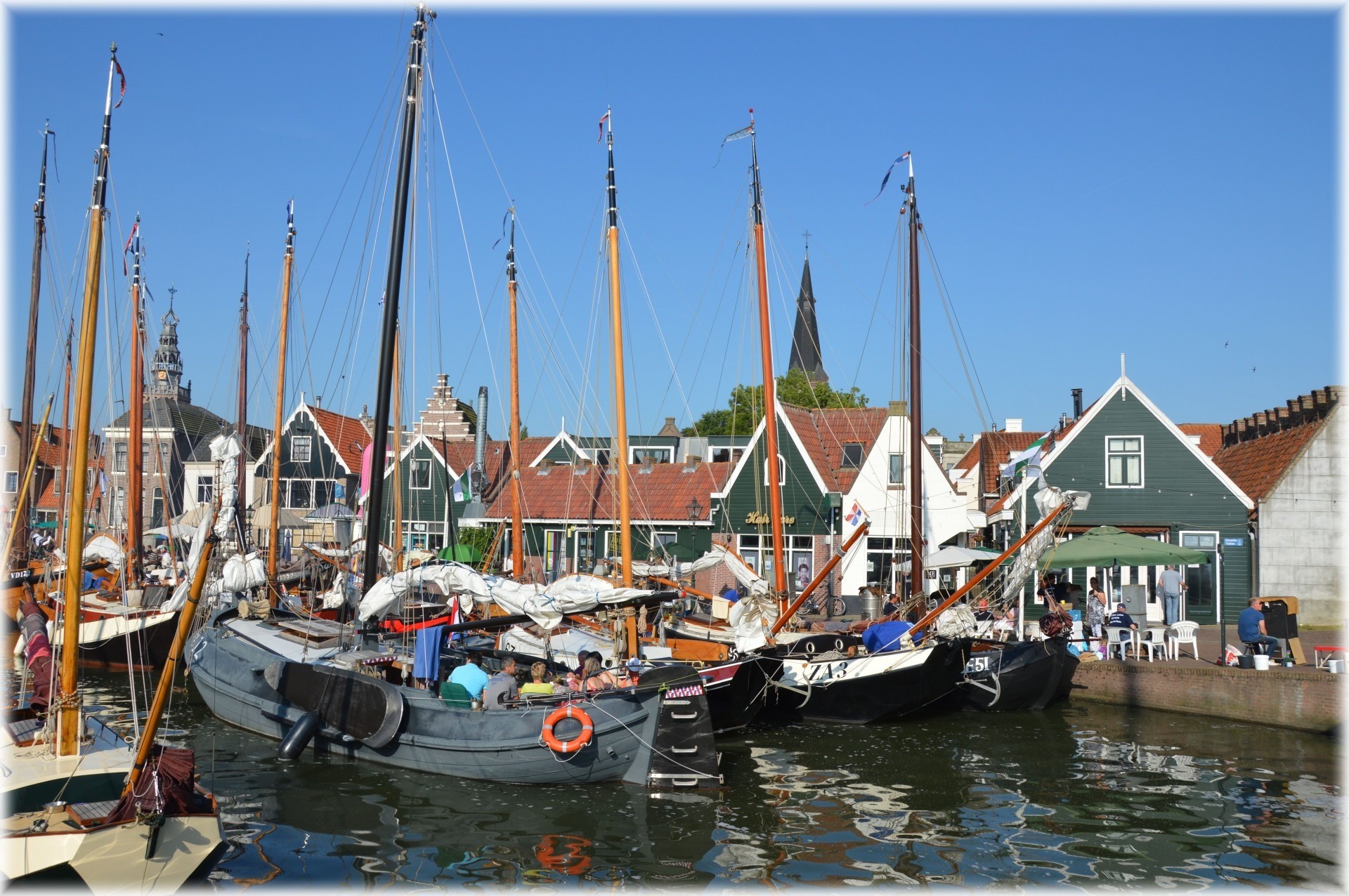 village, old, nautical vessel, monnickendam, ships, built structure, building exterior, holland, pole, culture, harbor, 1080P, fishing boats, waterfront, HD Wallpaper