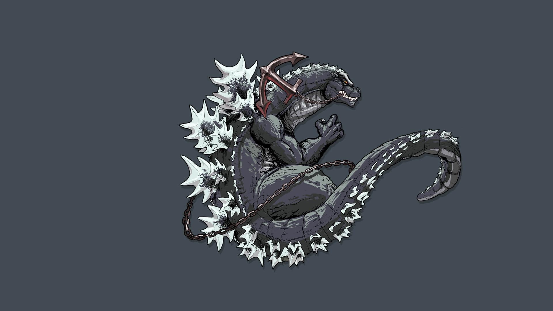 monster, tail, art, godzilla, dinosaur, anchor, 1080P, HD Wallpaper