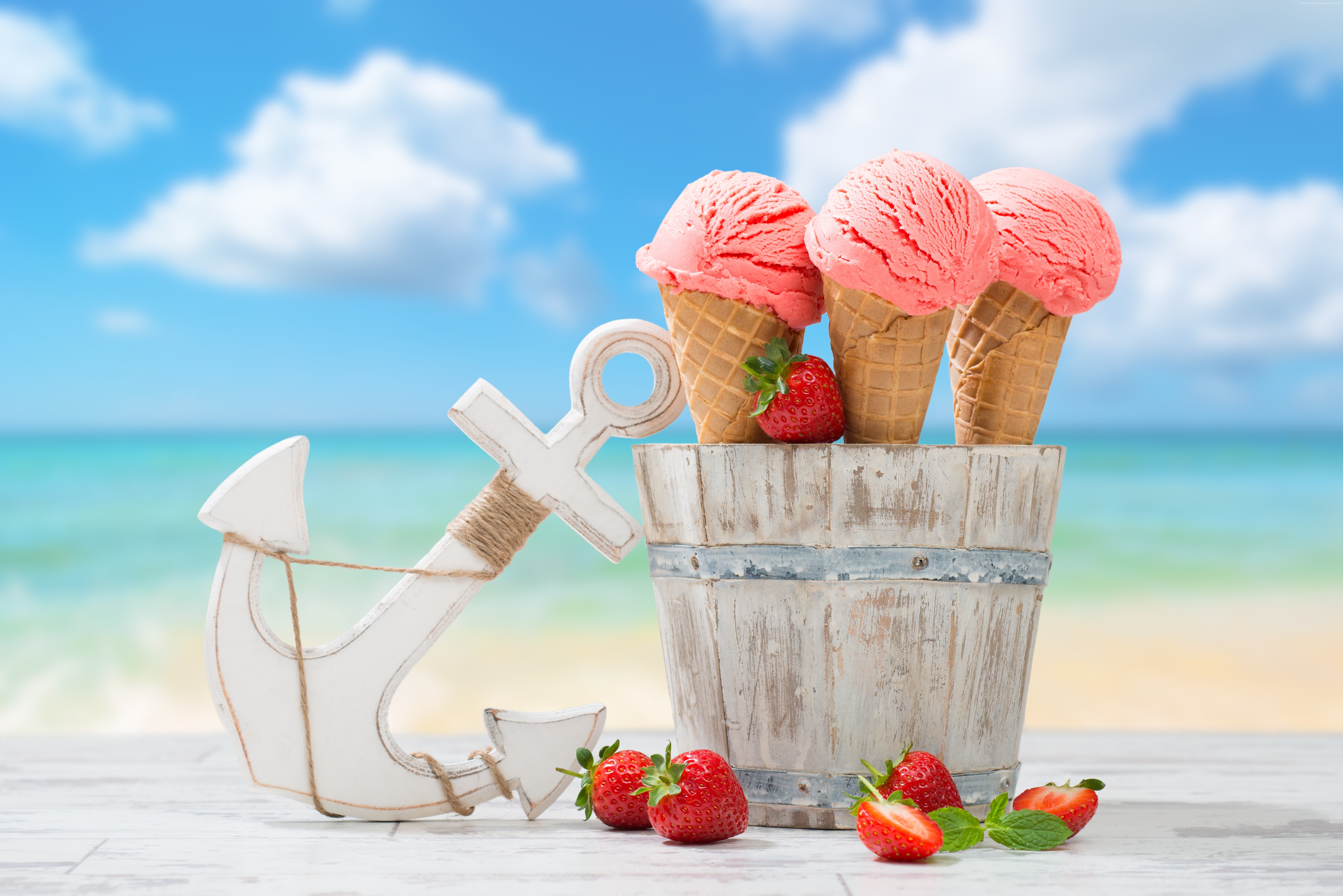 8k, anchor, delicious, ice cream, 5K, strawberry, HD Wallpaper