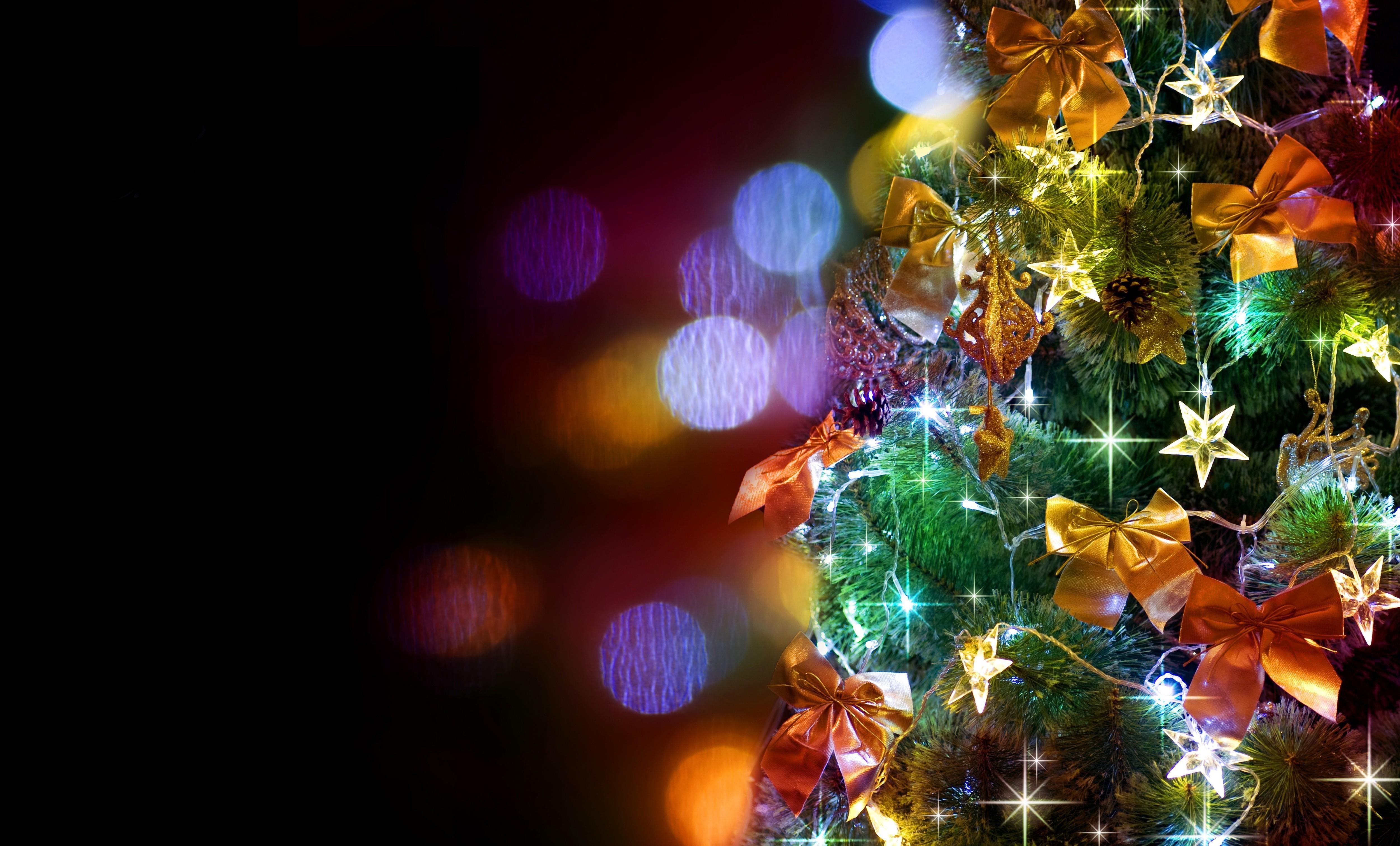 ornaments, garlands, christmas tree, new, new year, 4K, christmas, tree, patches, ribbons, year, HD Wallpaper