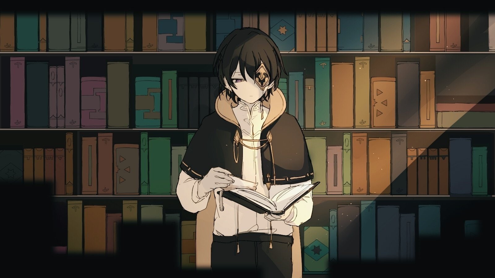Book, Eye Patch, Boy, Original, Library, 720P, Anime, HD Wallpaper