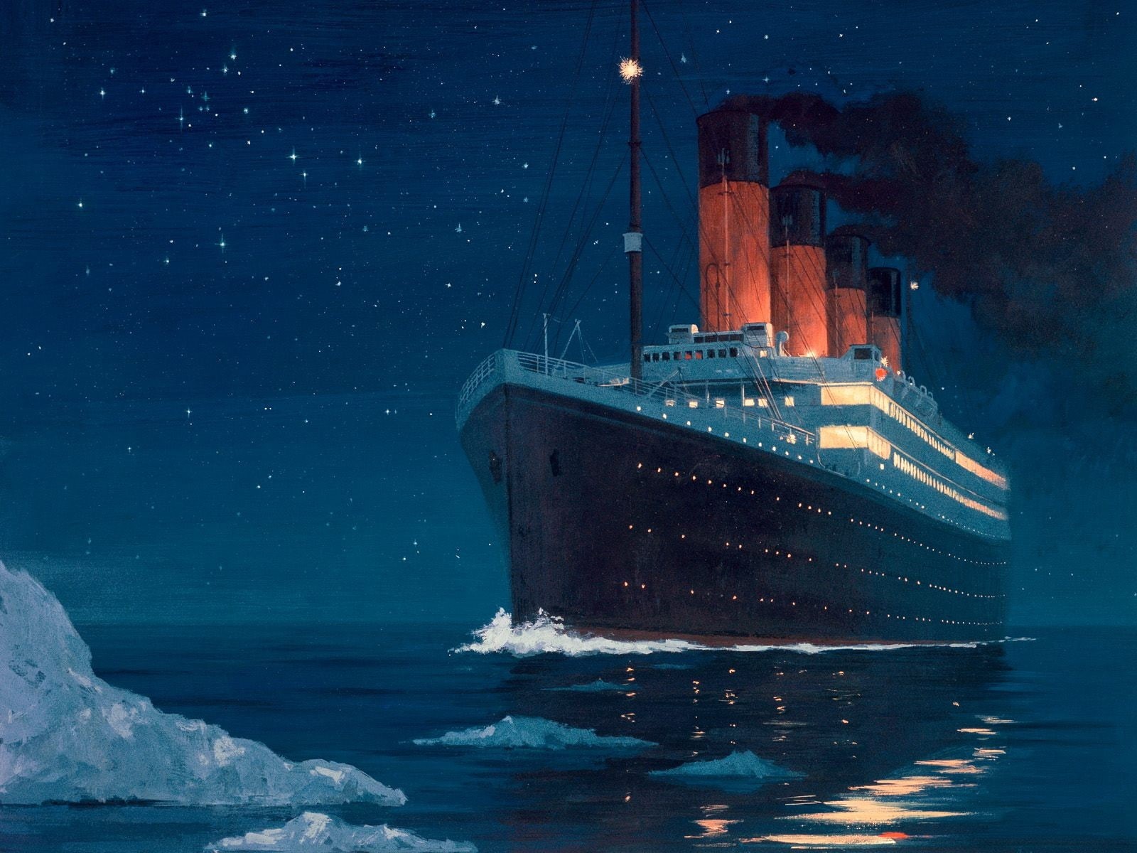 720P, night, ship, drawing, titanic, cruise, digital/artwork, hd, HD Wallpaper