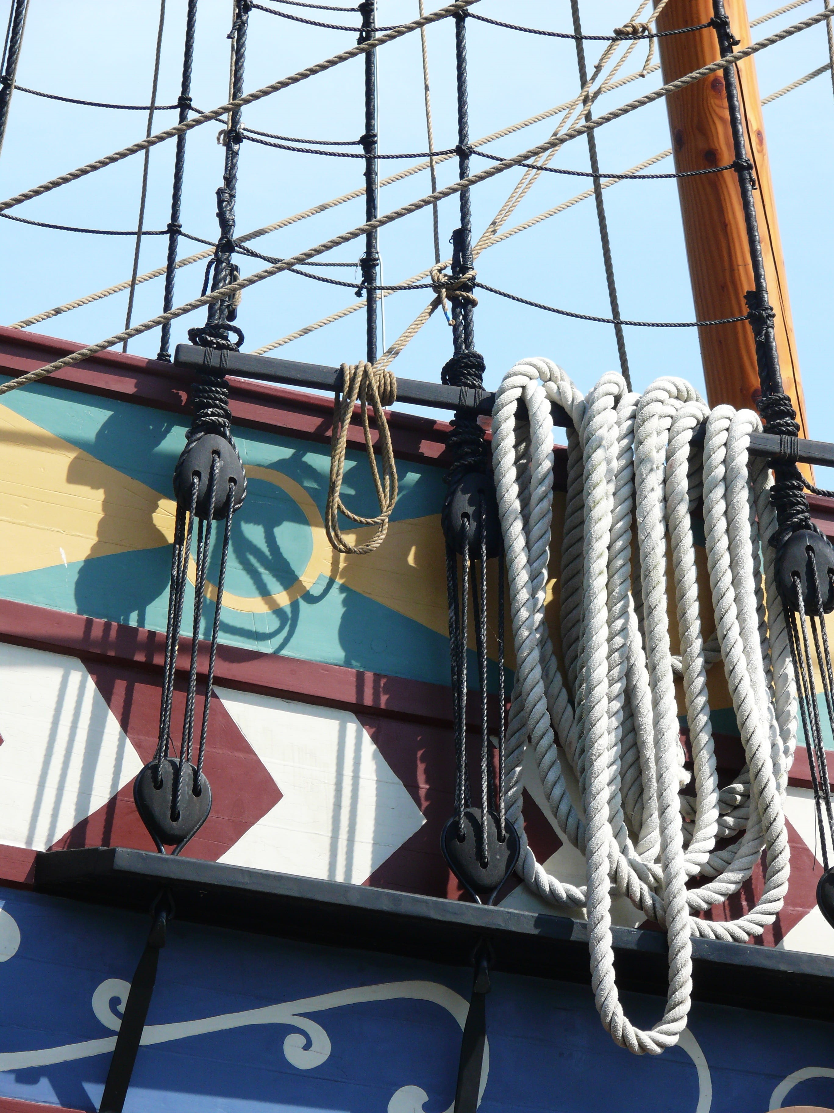 nautical, rigging, pulley, deck, harbor, cannon, low angle view, port, old, nautical vessel, black, pirate ship, italy, tourist, day, sunlight, travel, Phone HD Wallpaper