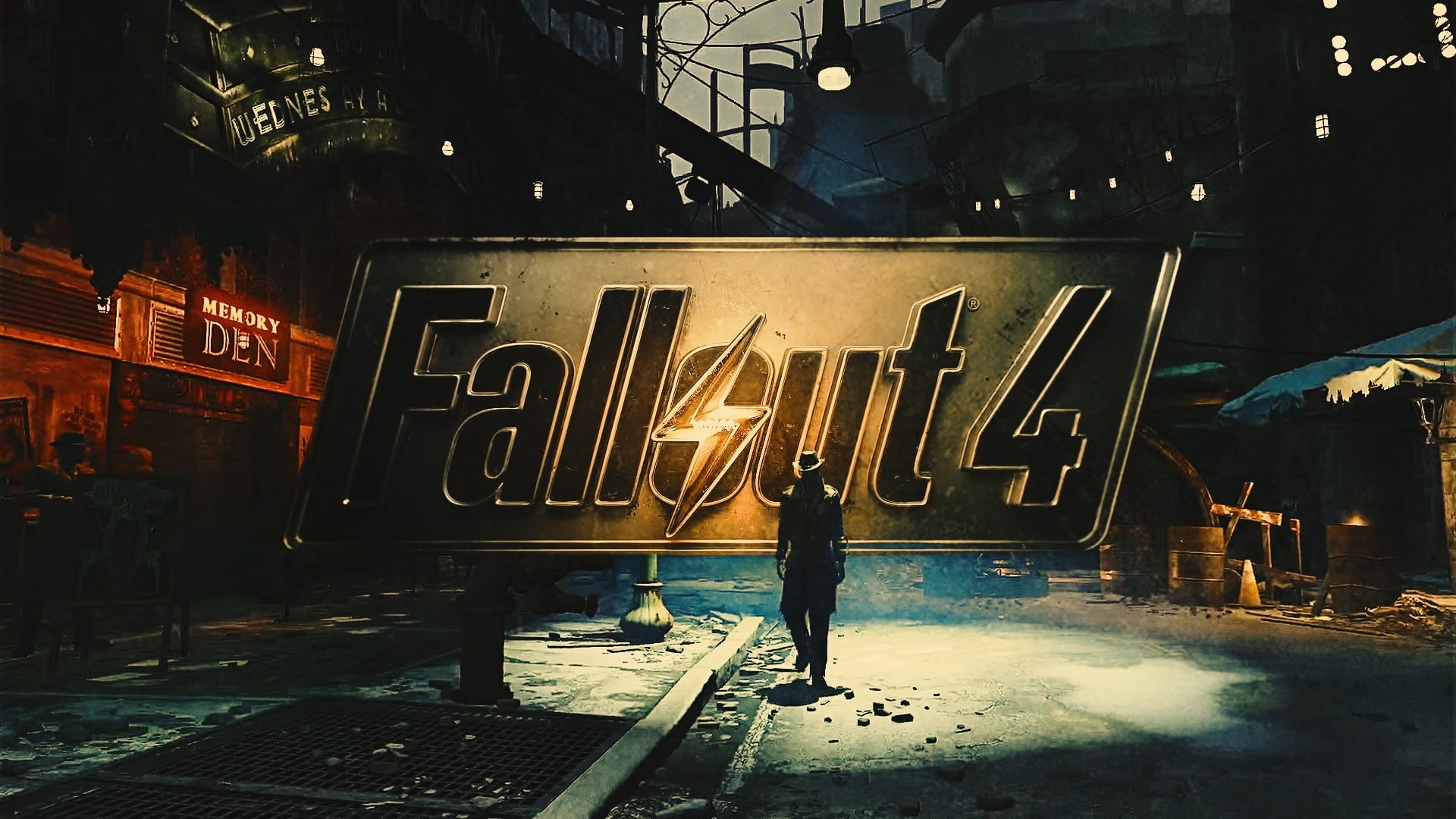 urban Scene, men, capital letter, game, built structure, Fallout, night, outdoors, dark, Fallout 4, building, 1080P, sign, digital, no people, city Life, HD Wallpaper