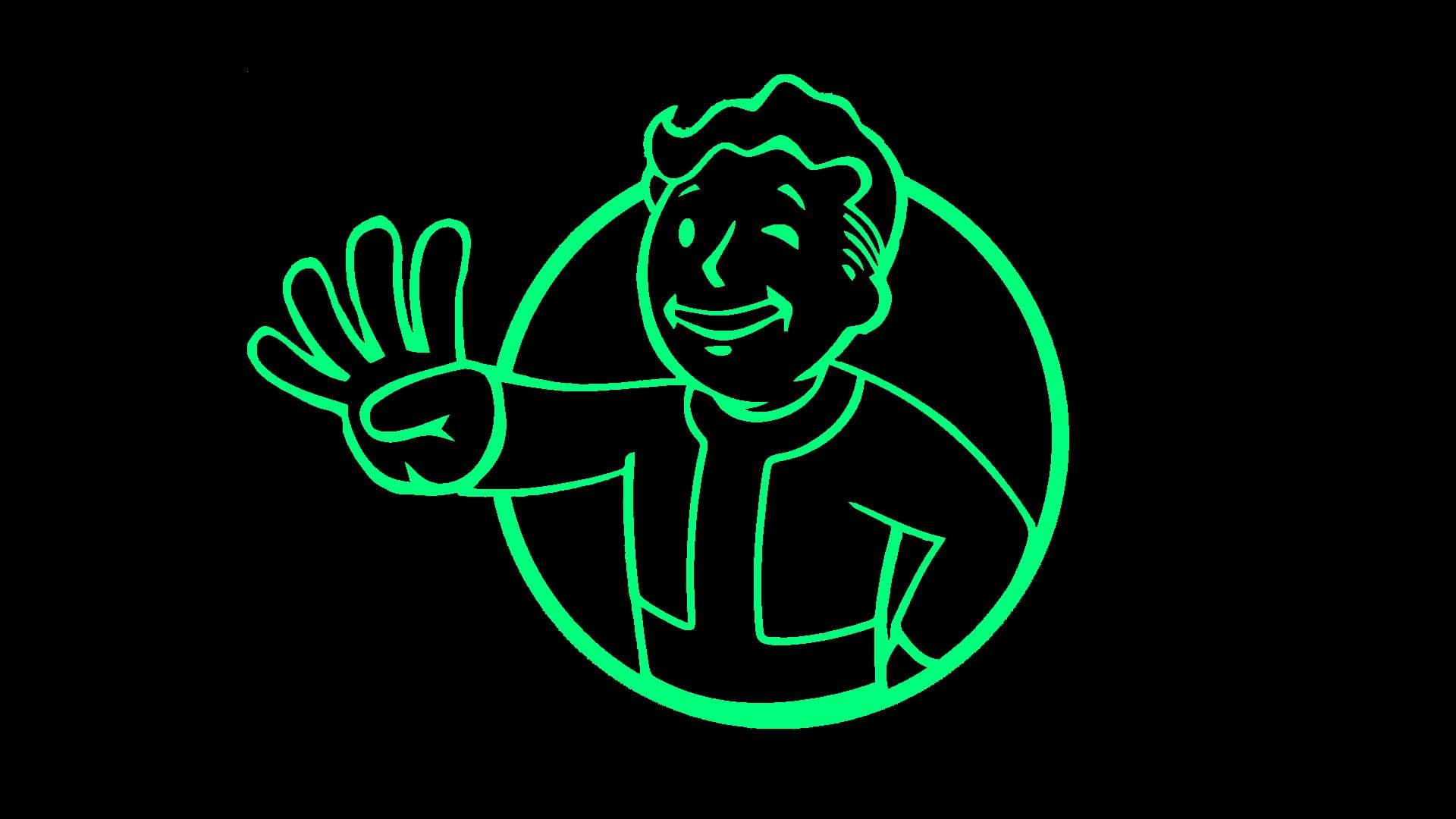 Vault Boy, outdoors, 1080P, vibrant color, Fallout 4, no people, Fallout, motion, neon, communication, green color, black background, illuminated, sign, HD Wallpaper