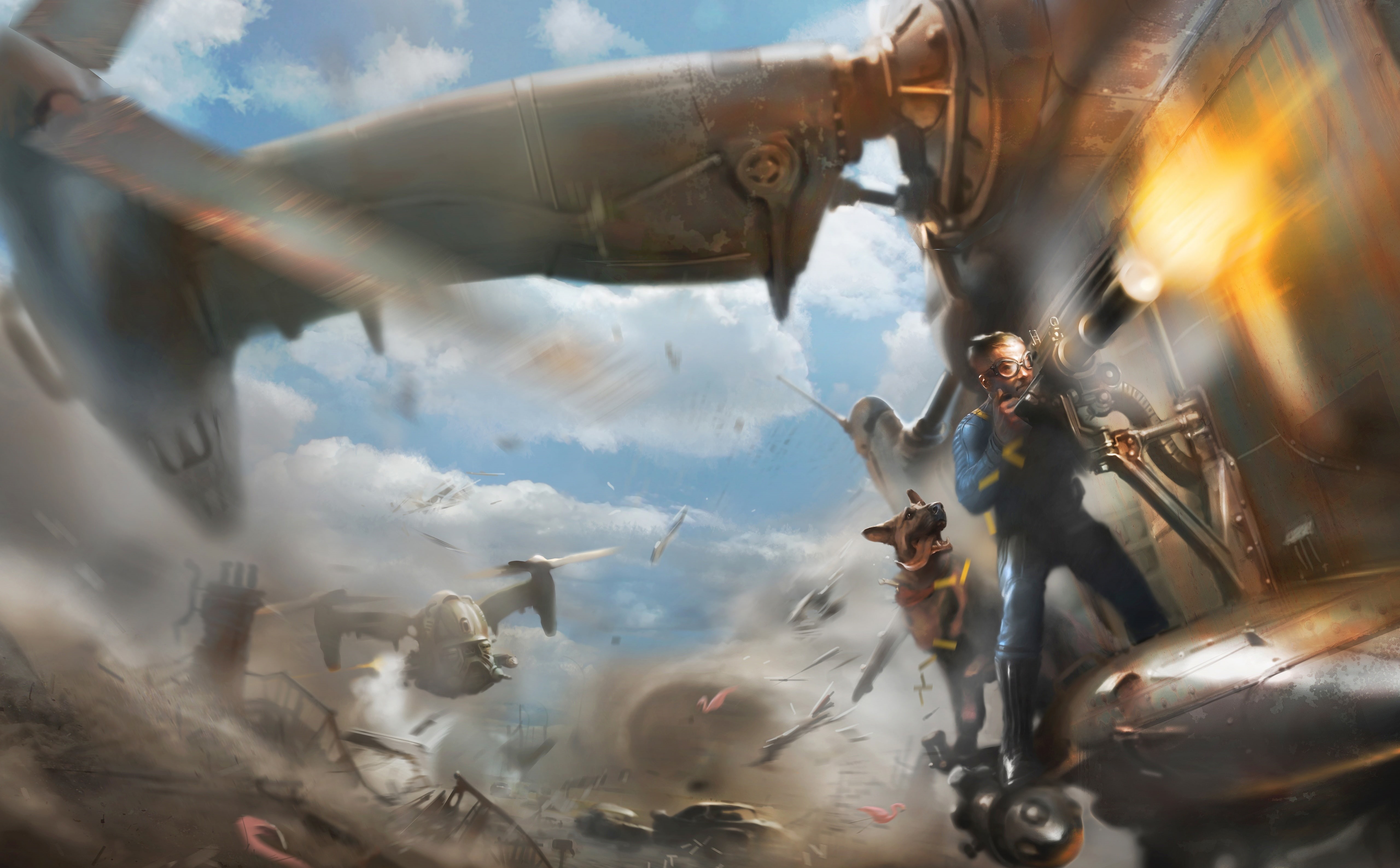 motion, conceptart, november, outdoors, 2015, Retro, gun, group of people, painting, water, men, transportation, low angle view, airplane, concept, real people, HD Wallpaper