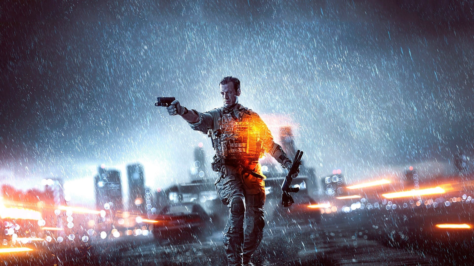 built structure, screenshot, motion, game, warning sign, cityscape, night, architecture, burning, spraying, firefighter, communication, snowing, city, sky, HD Wallpaper