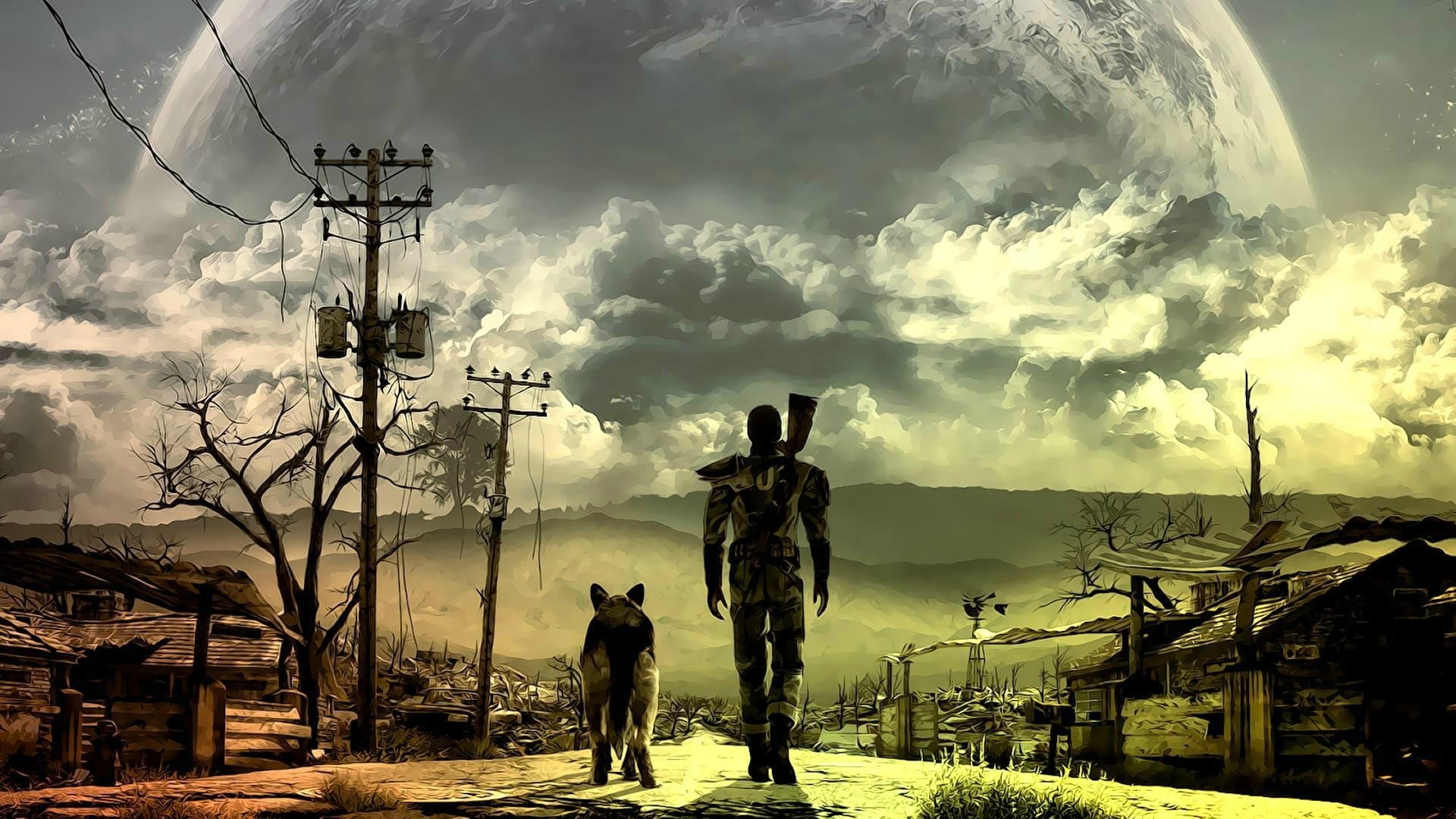 built structure, digital art, street, technology, electricity, cloud - Sky, fan art, 1080P, outdoors, video game characters, digital, urban Scene, sunset, HD Wallpaper