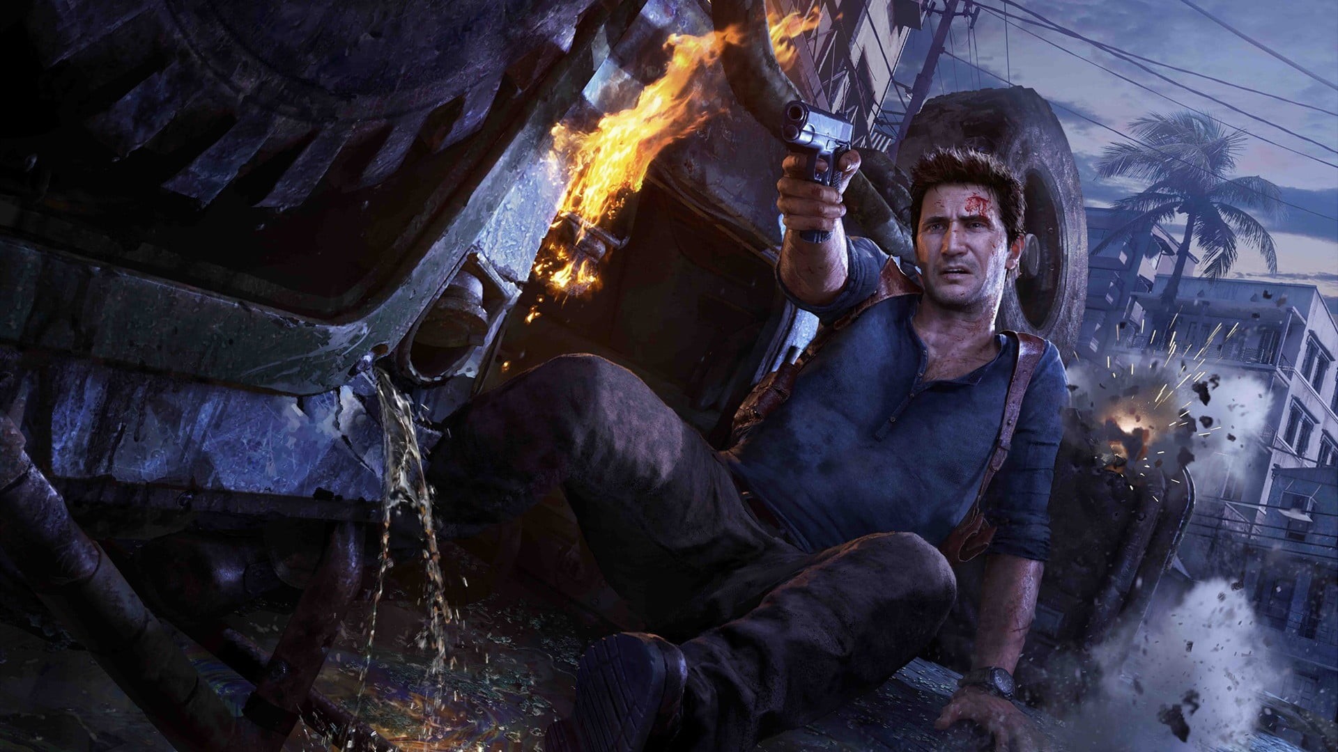 young adult, holding, factory, looking, Nathan Drake, nature, fireplace, metal Industry, one Person, video games, mid adult, winter, foundry, sitting, males, HD Wallpaper