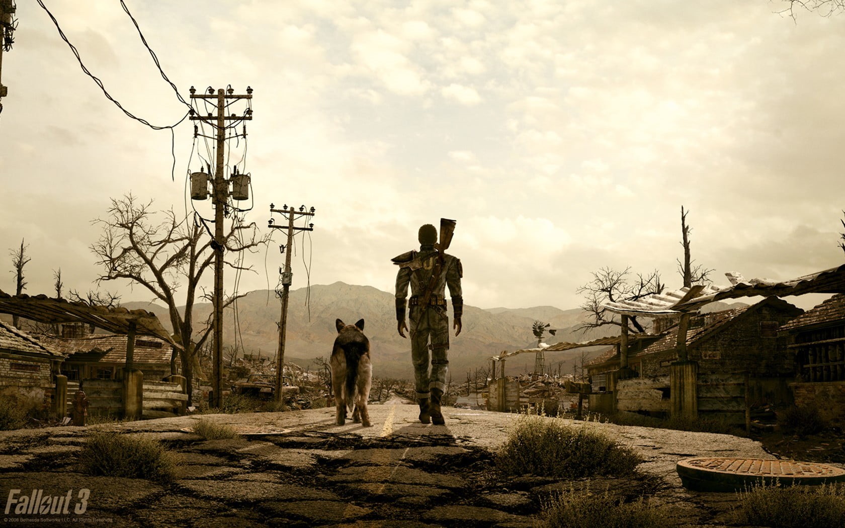men, architecture, outdoors, two people, day, rear view, people, Fallout 3, real people, cloud - sky, nature, plant, building, 720P, Fallout, HD Wallpaper