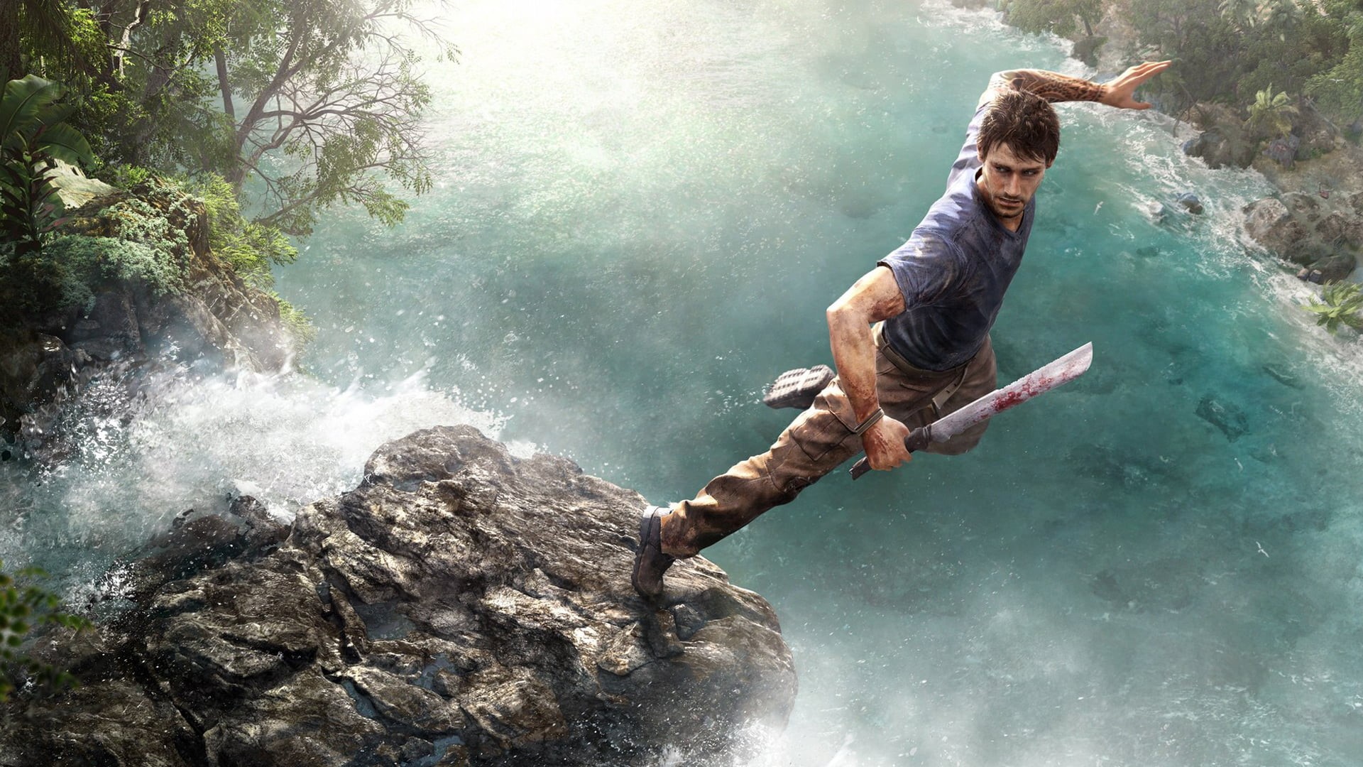 Far Cry 3, men, one Person, mountain, Jason Brody, action, stone, cliff, hiking, vacations, waterfall, Tata, real people, jungle, extreme Sports, rock - Object, HD Wallpaper