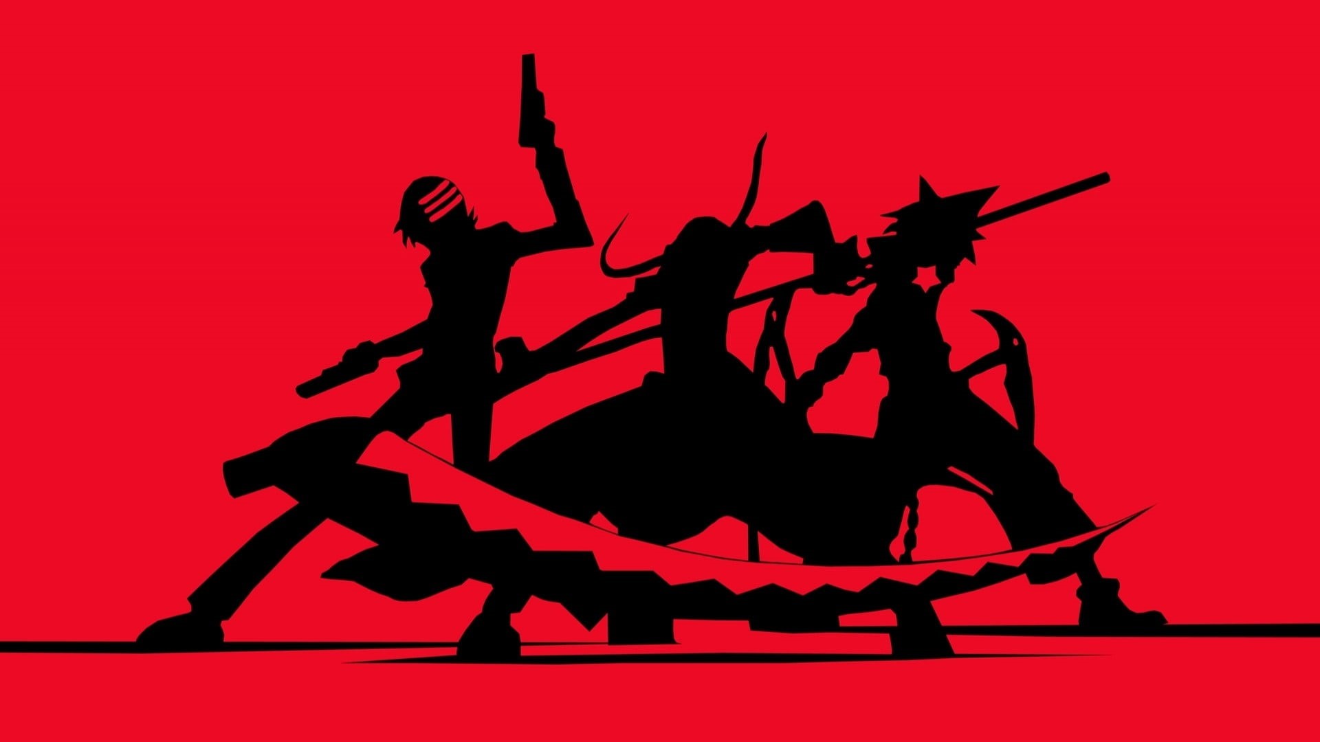 red, aggression, arts culture and entertainment, adult, Death The Kid, simple, musician, stencil, red background, silhouette, jumping, performance, people, HD Wallpaper