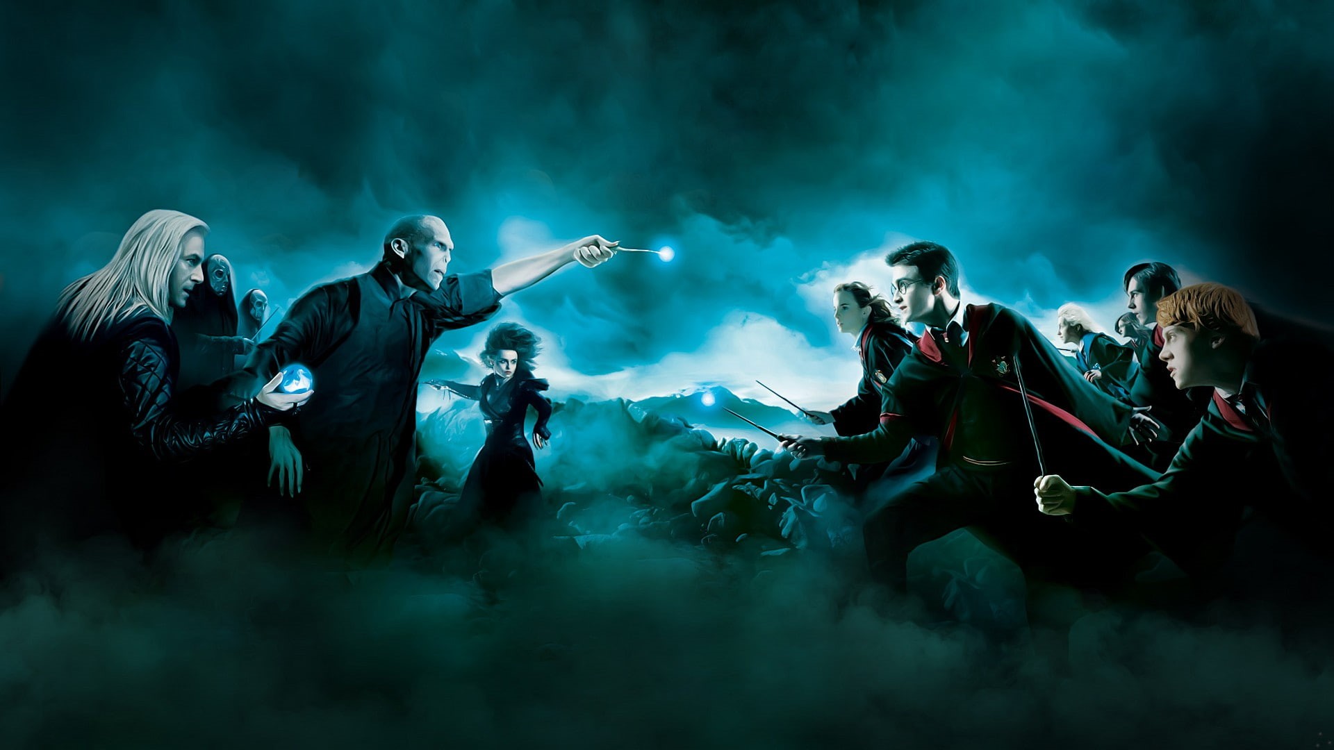 artwork, weasley, granger, death, longbottom, neville, lestrange, ron, hermione, eaters, potter, harry, lovegood, lucius, voldemort, malfoy, 1080P, luna, HD Wallpaper