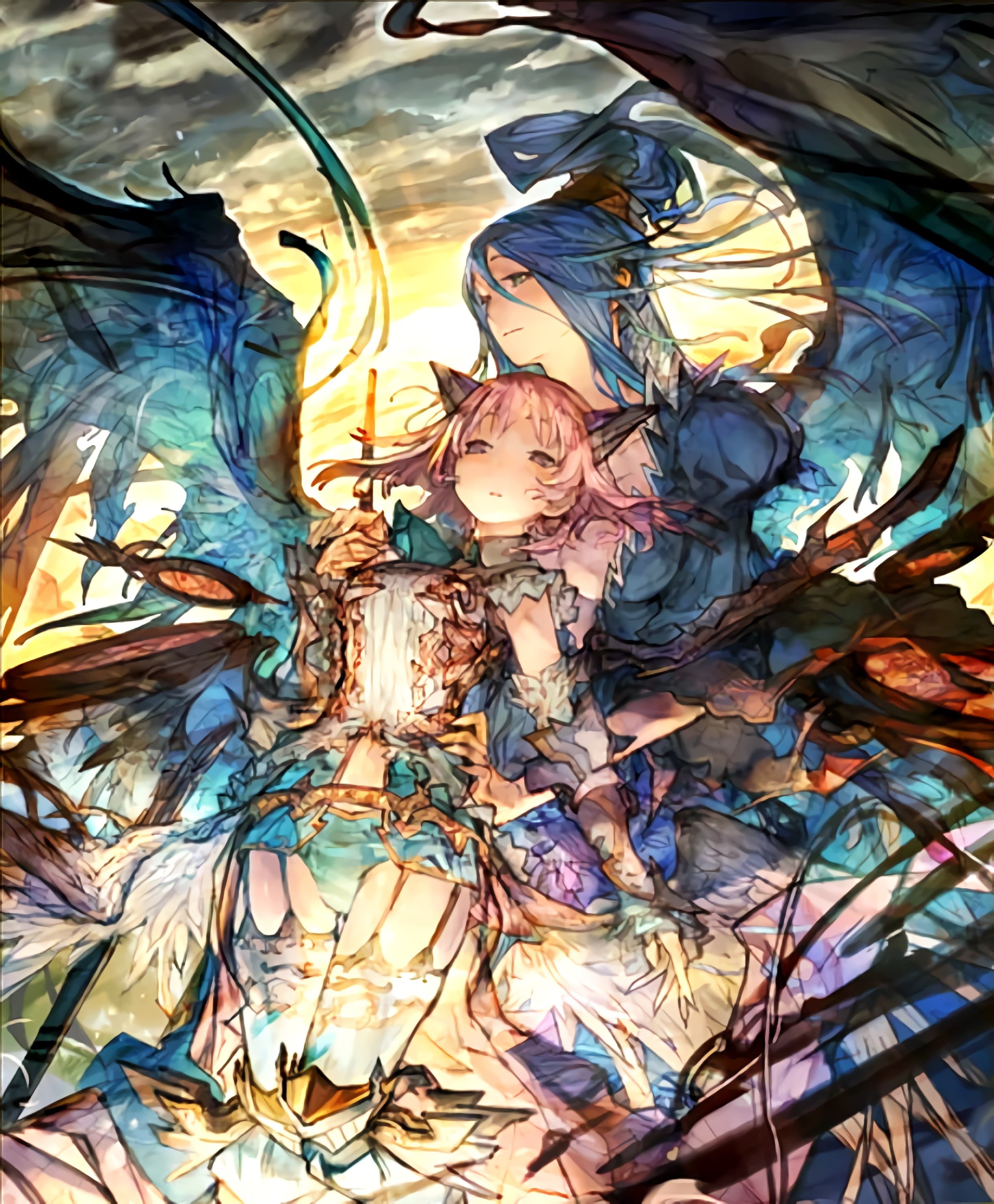 floral, still life, representation, 2K, nature, statue, day, Israfil (Rage of Bahamut), art and craft, high angle view, full frame, female likeness, textile, Phone HD Wallpaper